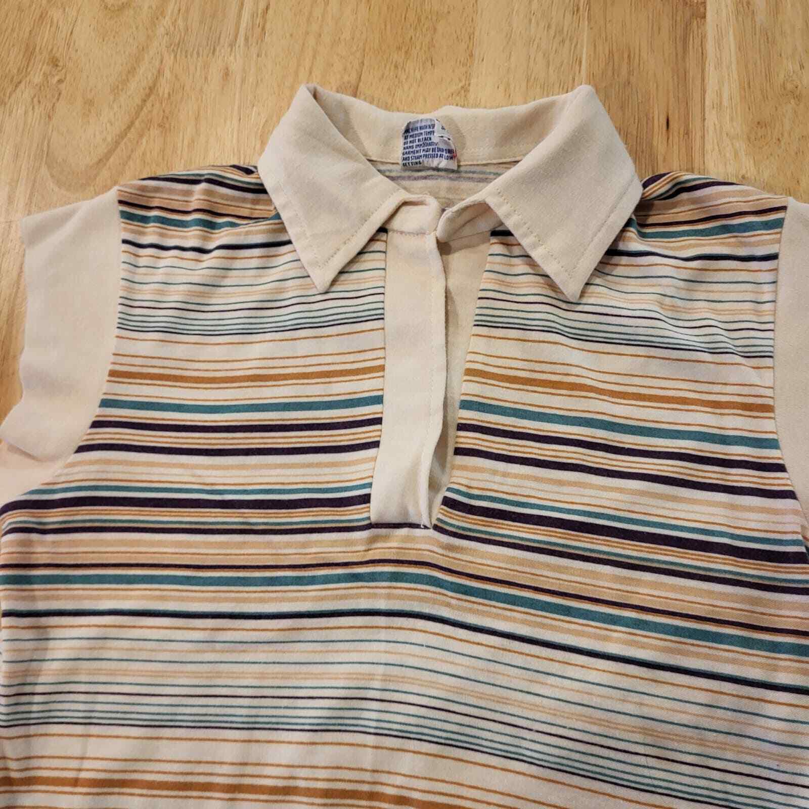Vintage Pastel & Neutral Striped Collared Cap Sleeve Knit Top Button 
