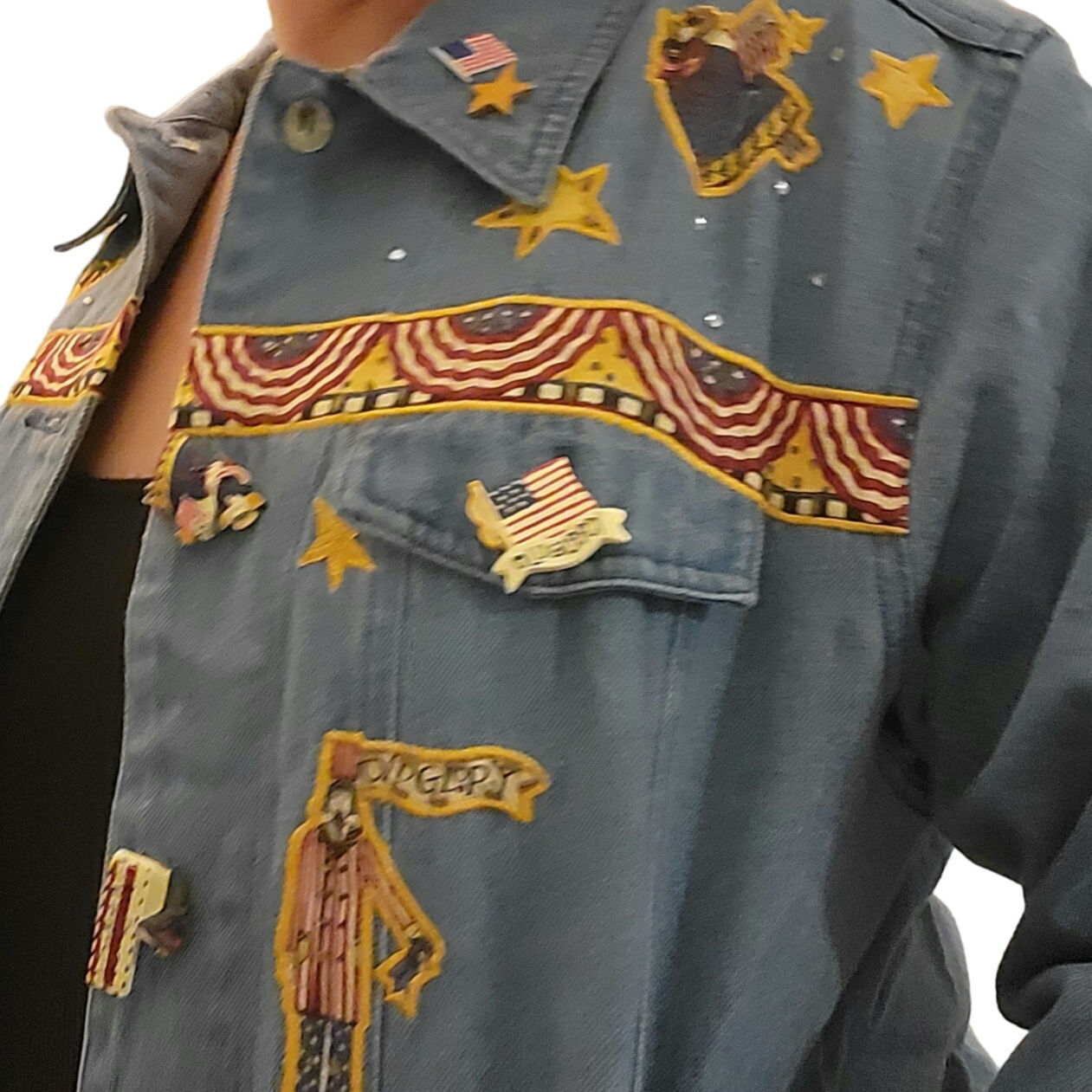 The Quacker Factory America Embroidered Jean Jacket Small
