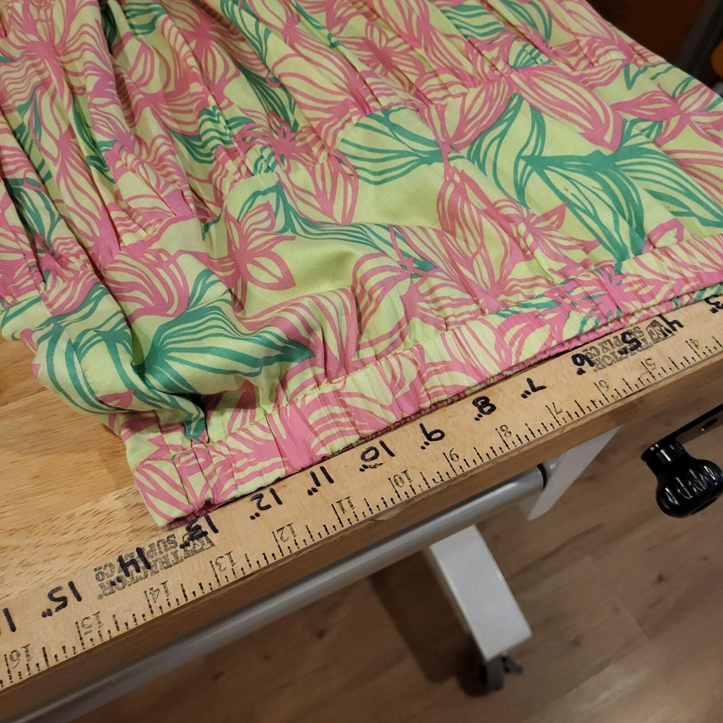 Lilly Pulitzer Pink & Green Floral Elastic Waist Maxi Prairie Skirt XS Cotton