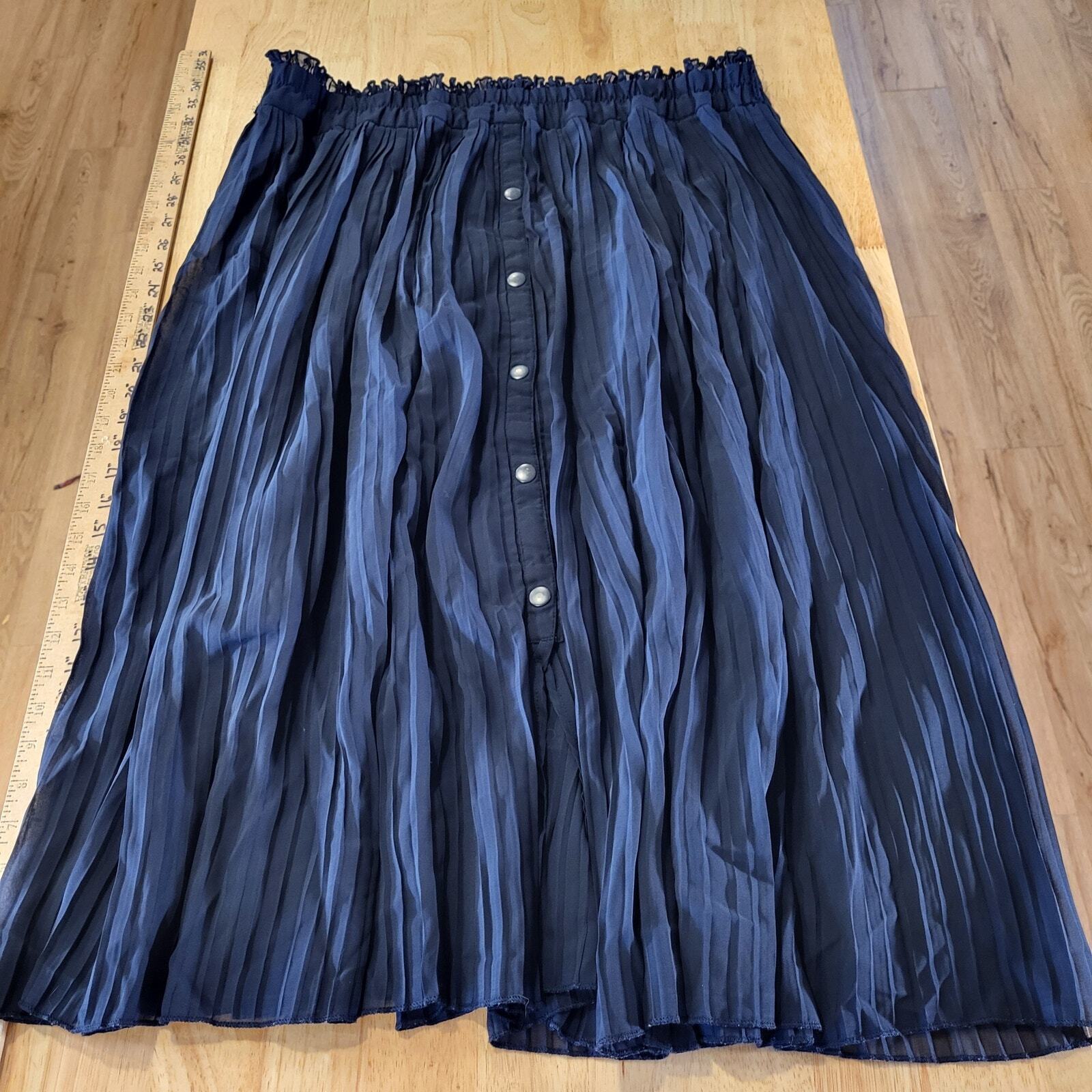 Est. 1946 Navy Blue Pleated Elastic Waist Skirt Button 18/20w Mid Length Rayon