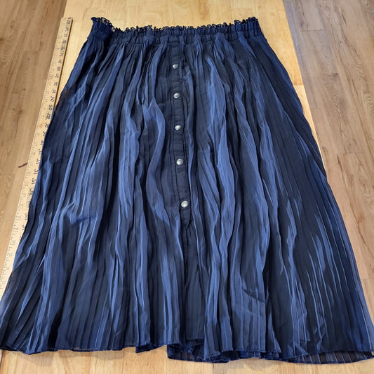 Est. 1946 Navy Blue Pleated Elastic Waist Skirt Button 18/20w Mid Length Rayon