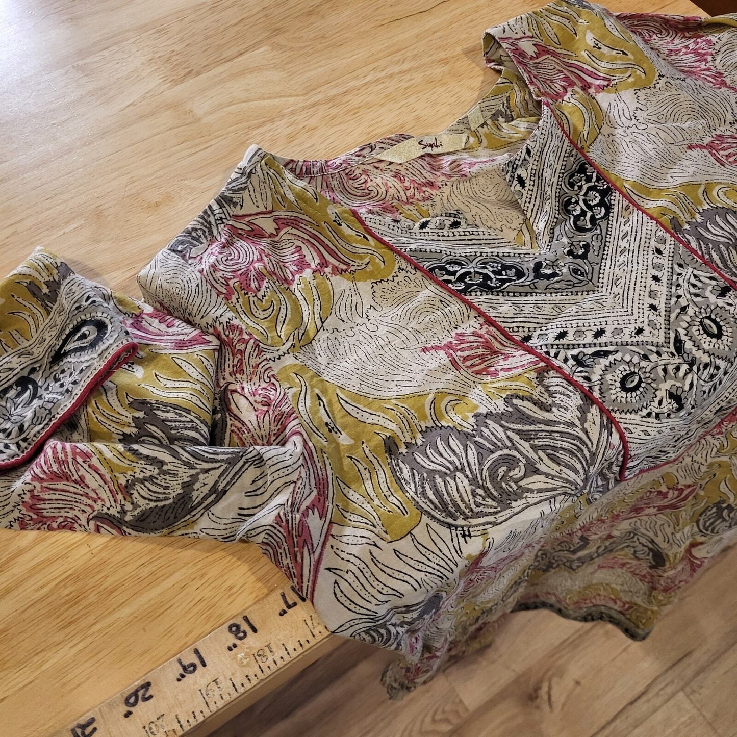 Cotton India Printed Blouse Woven 3/4 Sleeve Small