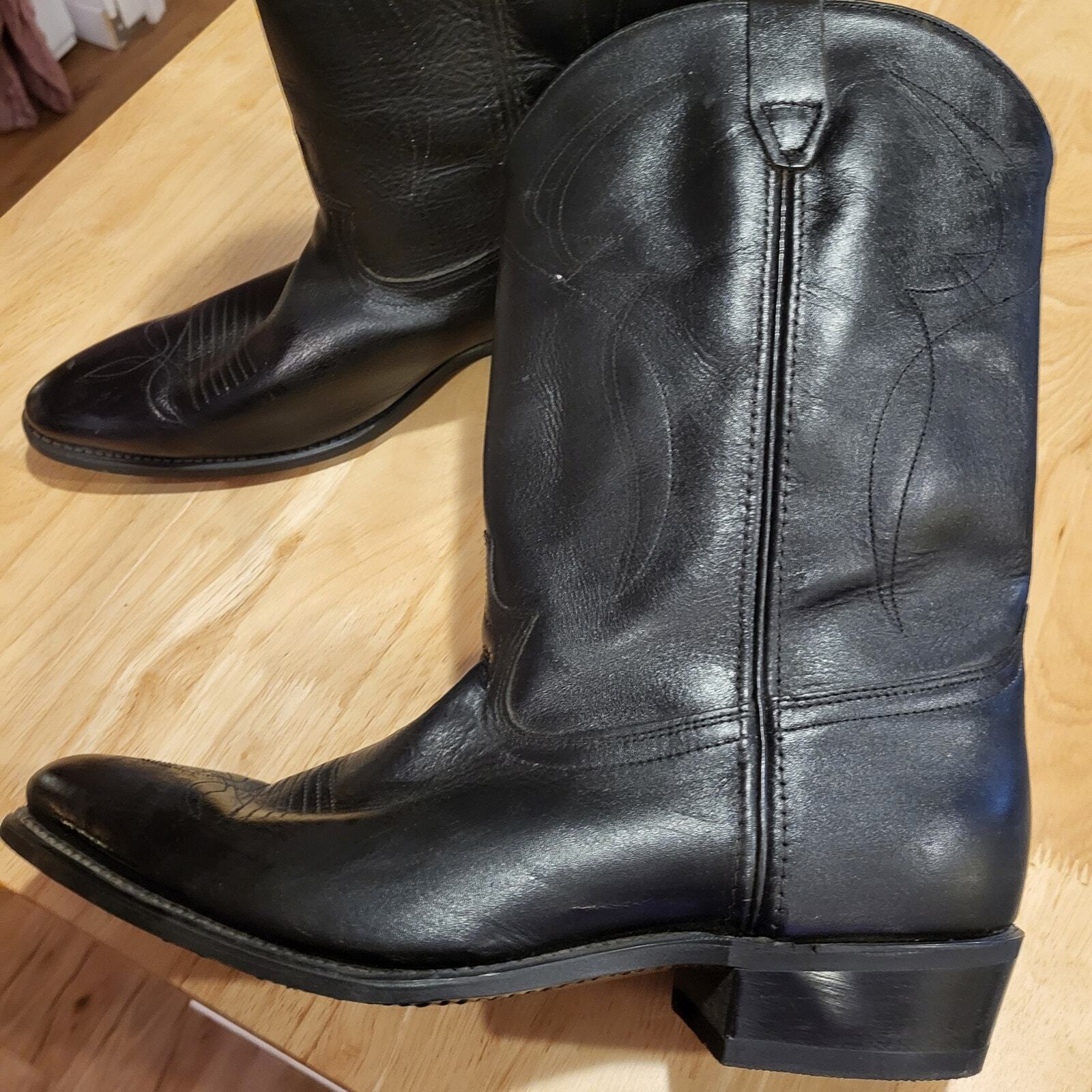 Black leather 12D Cowboy Boots 1" Heel 14" Height Johnny Cash Pointed western