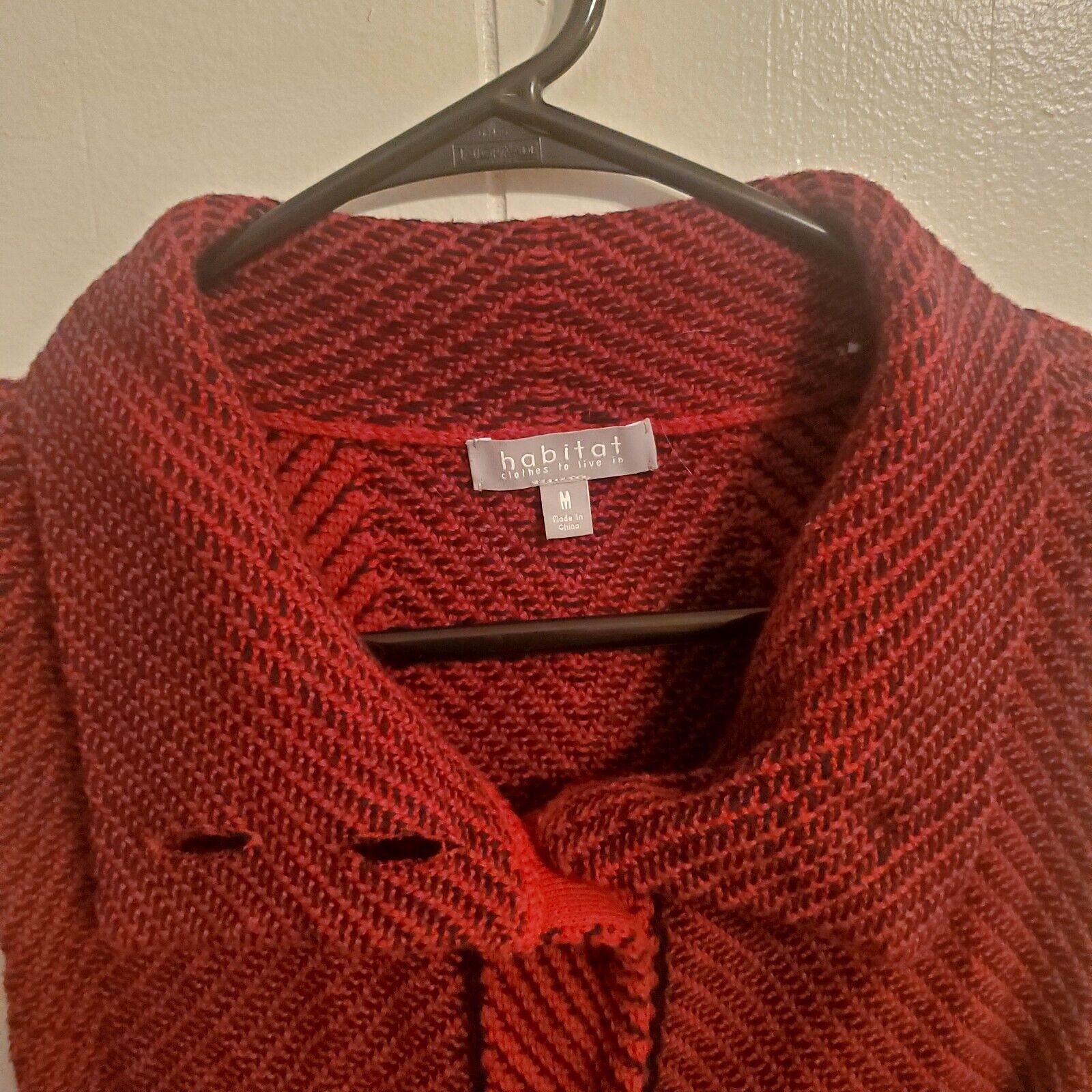 100%Cotton Habitat Clothes To Live In Button Front Chevron knit vest red black