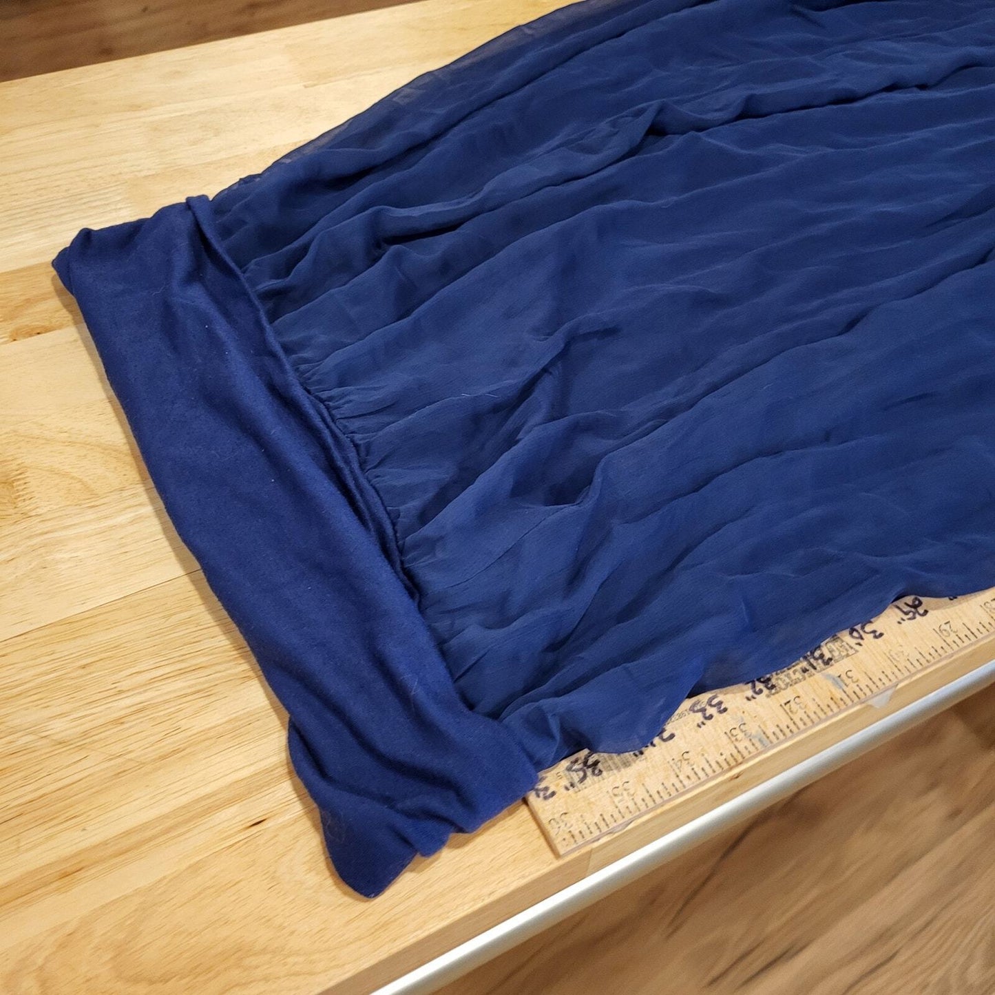 Matty M. Blue Elastic Waist Flowy Chiffon Lined Maxi Skirt Stretch Waist