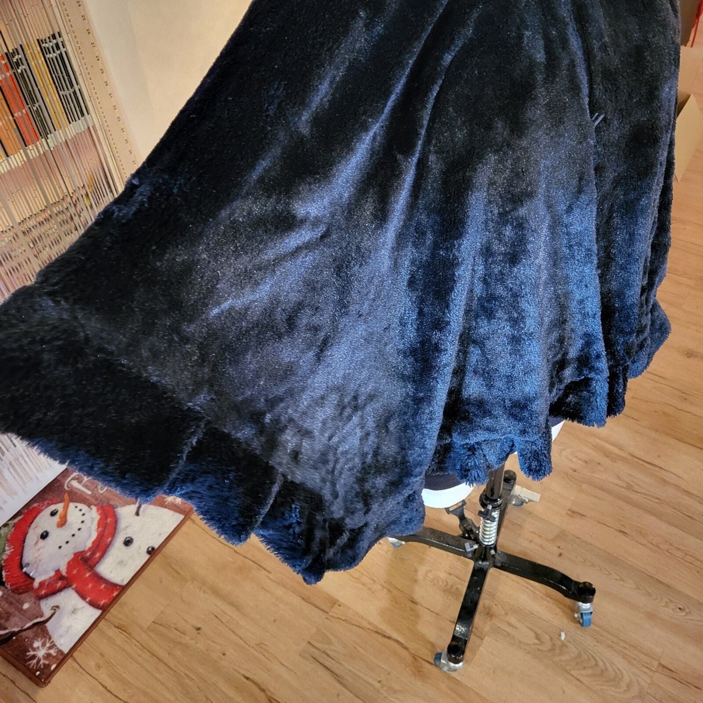 Black Faux Fur Soft Fussy Hooded Cape Formal Opera 