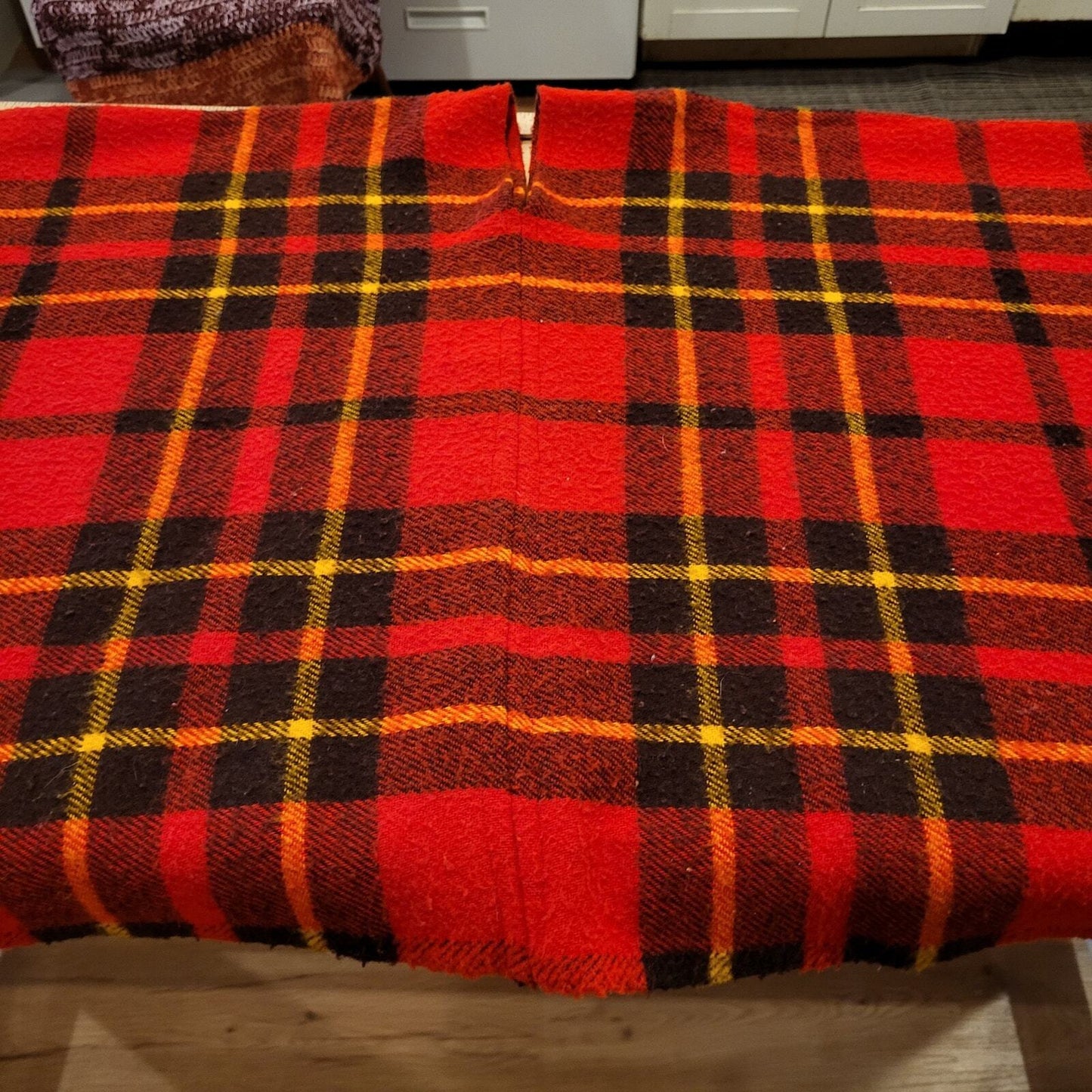 Red Plaid Tartan Possibly Wool Hand Made Poncho Multiple Ways to Wear