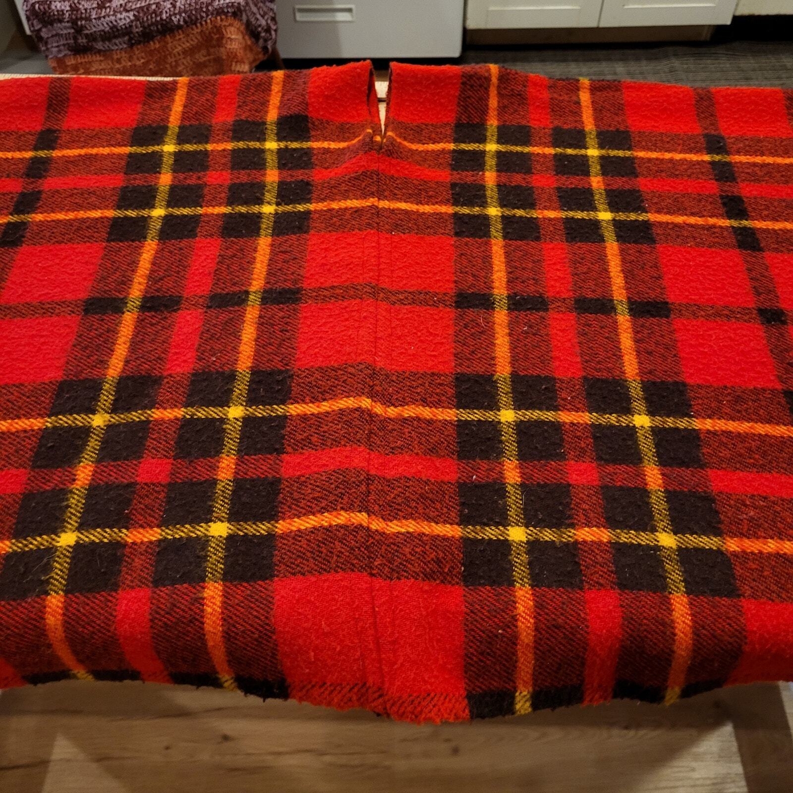 Red Plaid Tartan Possibly Wool Hand Made Poncho Multiple Ways to Wear
