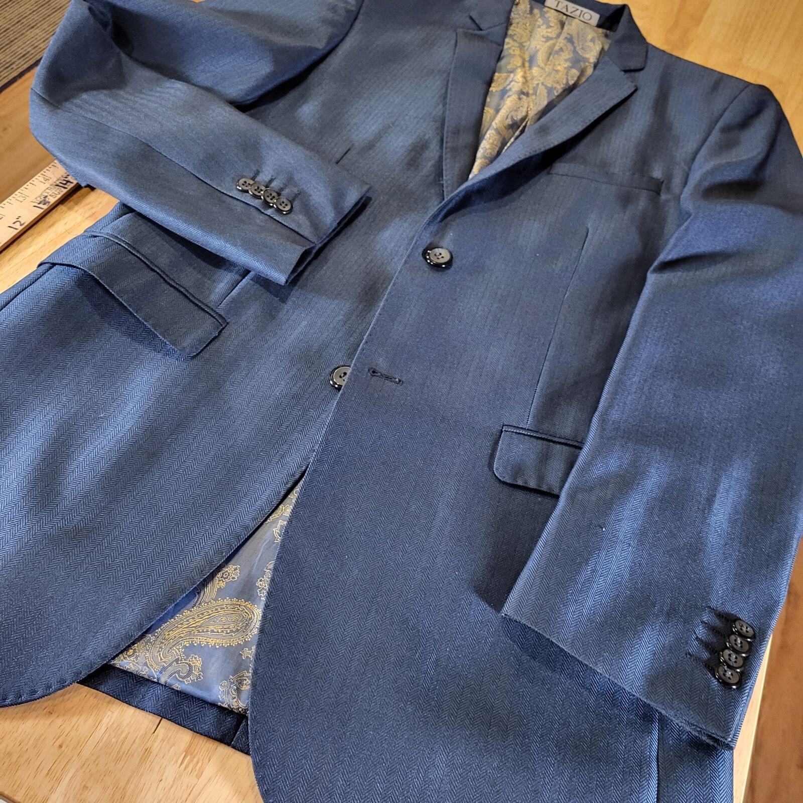 Tazio Italy Tetron Silk Blue Paisley Lined 38L 21" P2P Hand Tailored 