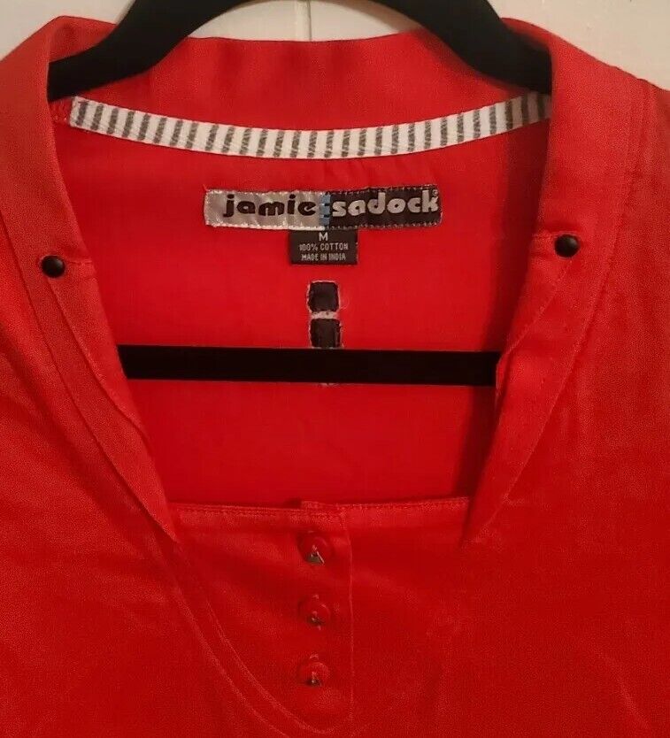 Jamie Sadock Golf Shirt Medium Red Short Sleeve Collar Detail Cuff Embellishment