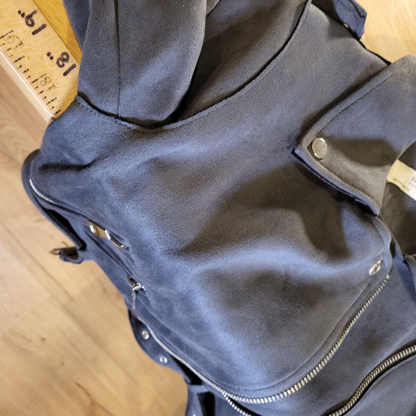 Zara Basic Suede Grey Motorcycle jacket Silver Hardware xs