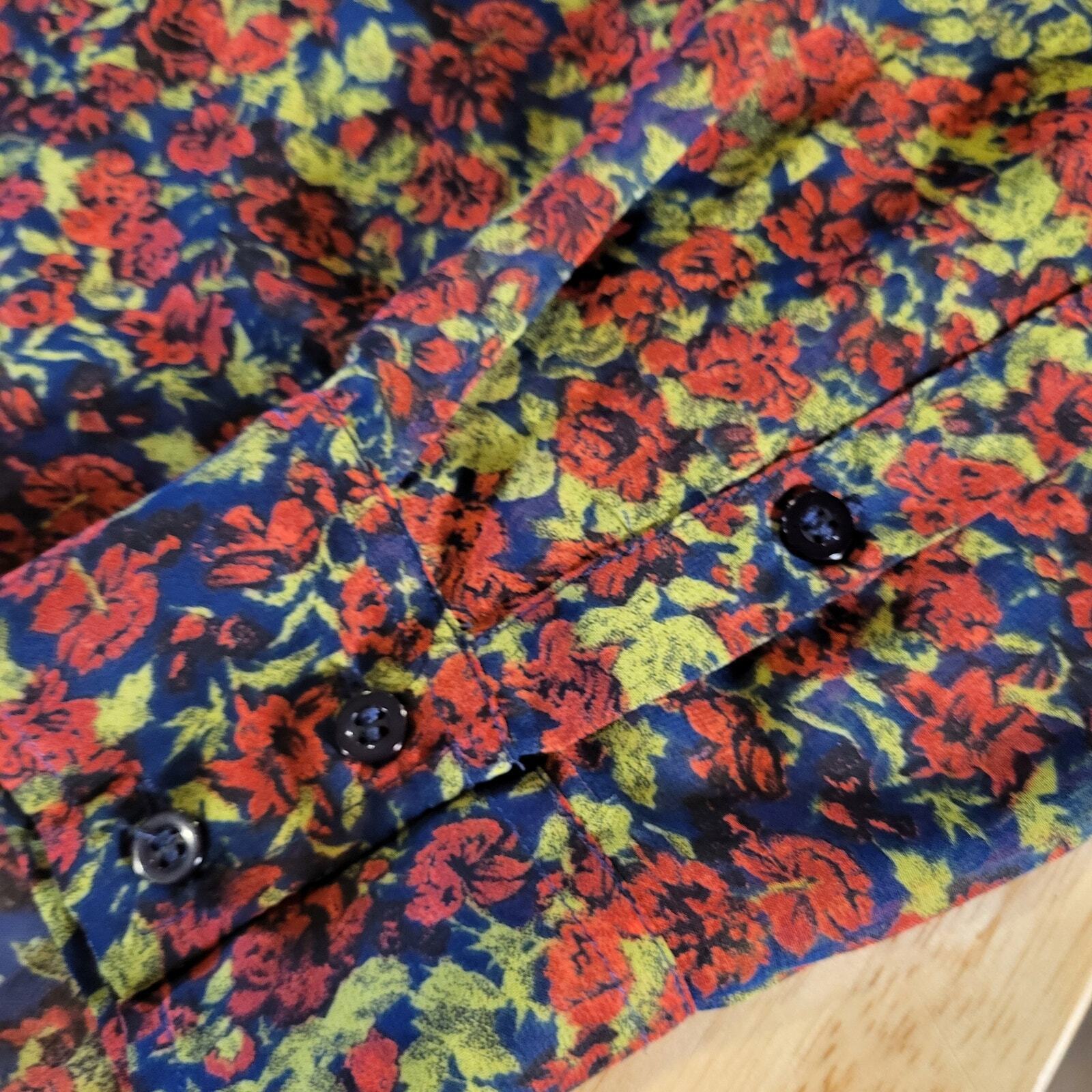 Free People Burgundy Floral Button Down Collared Shirt Small