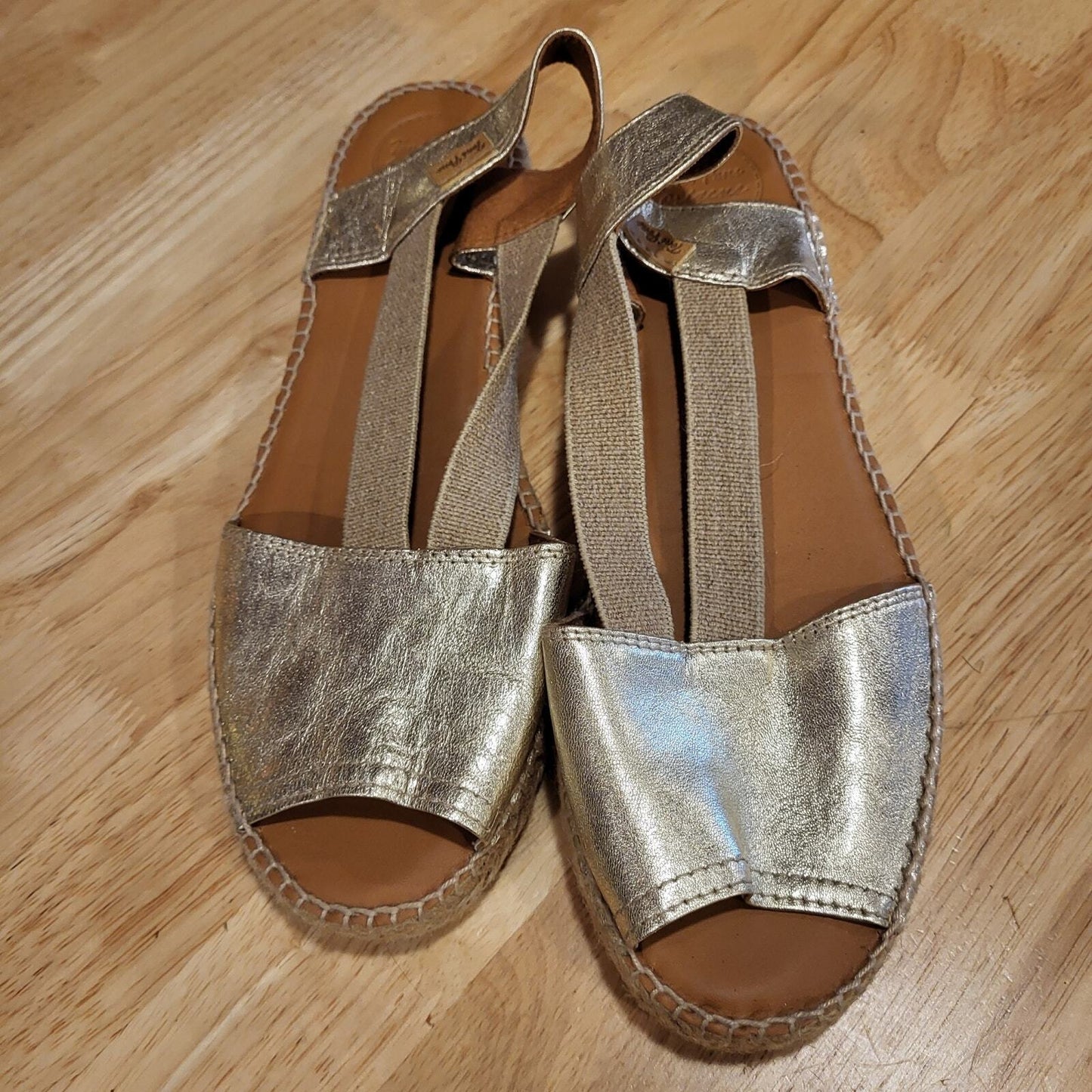 Toni Pons Teide Platinum Leather Espadrilles Open Toe Jute Wedge Hand Crafted 41