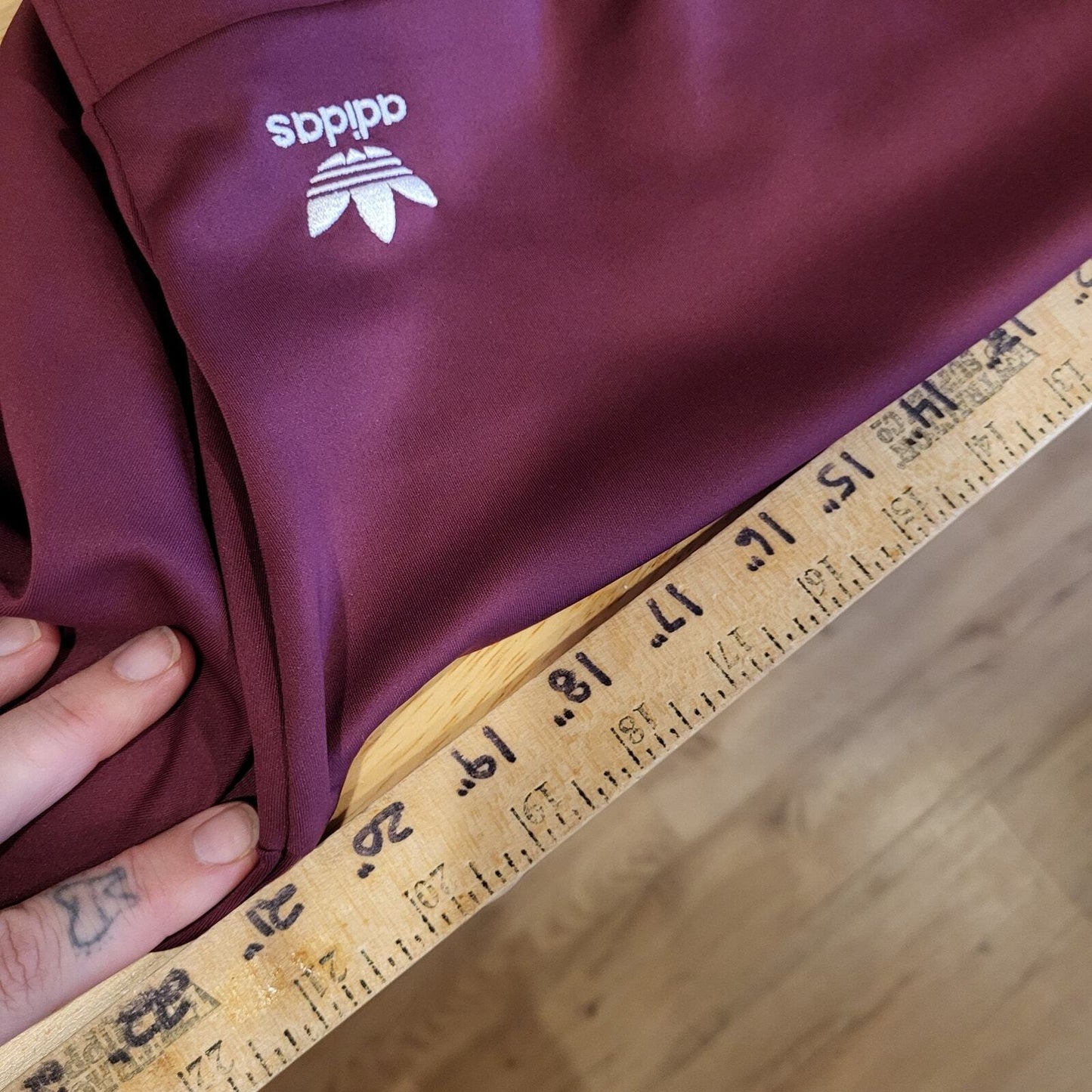 Adidas Originals Maroon Burgandy Long Sleeve Cropped Top Arm Stripe Stretch XL