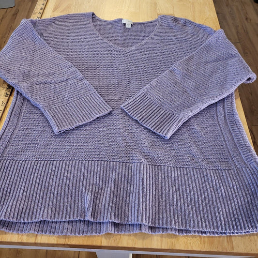 PureJill Cashmere Cotton Viscose Blend PURPLE Knit V-neck XL Sweater 23" P2P