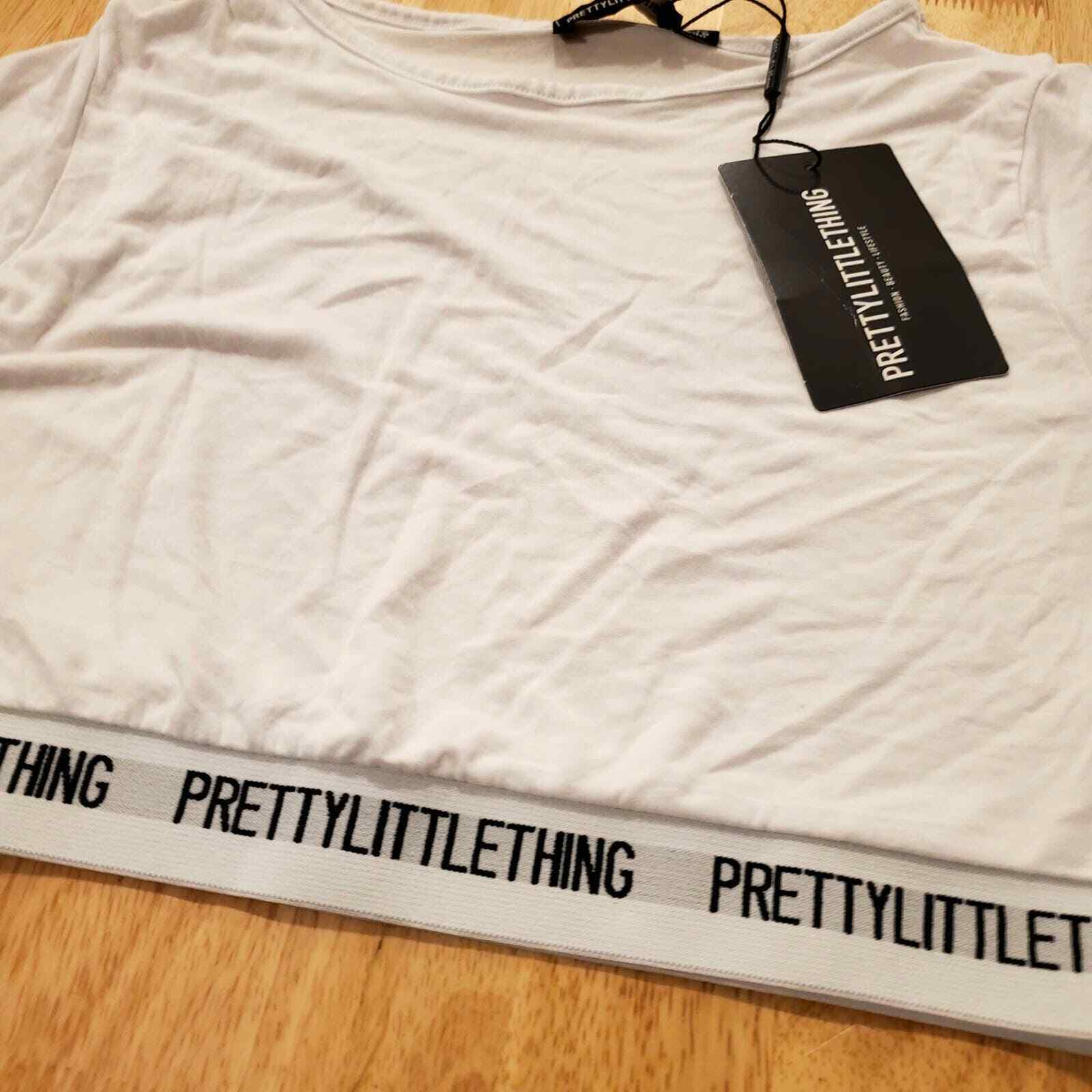 New with Tags White Crop Tee Elastic Waist Logo