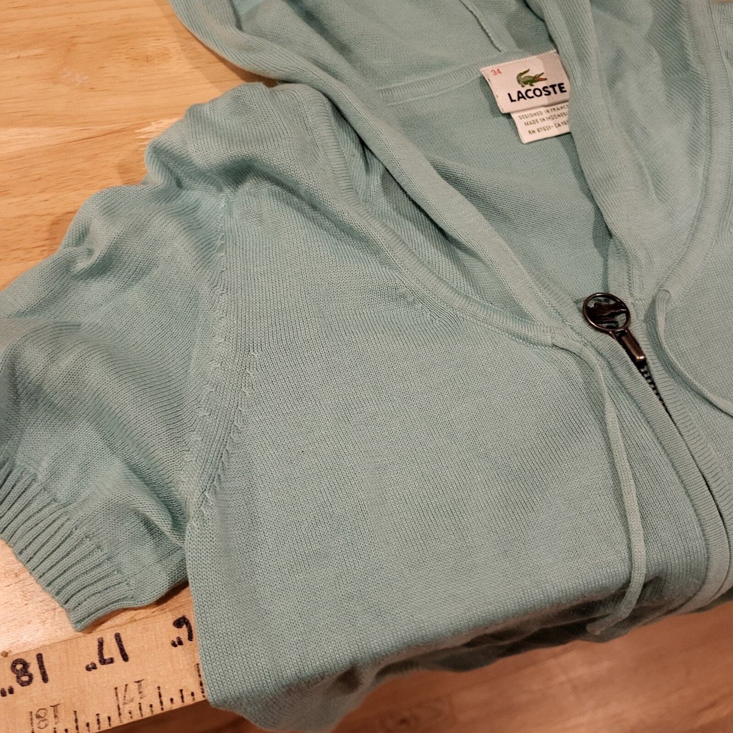 Lacoste Blue Short Sleeve 1/4 Zip Hooded Sweater 16" Pit 2 Pit