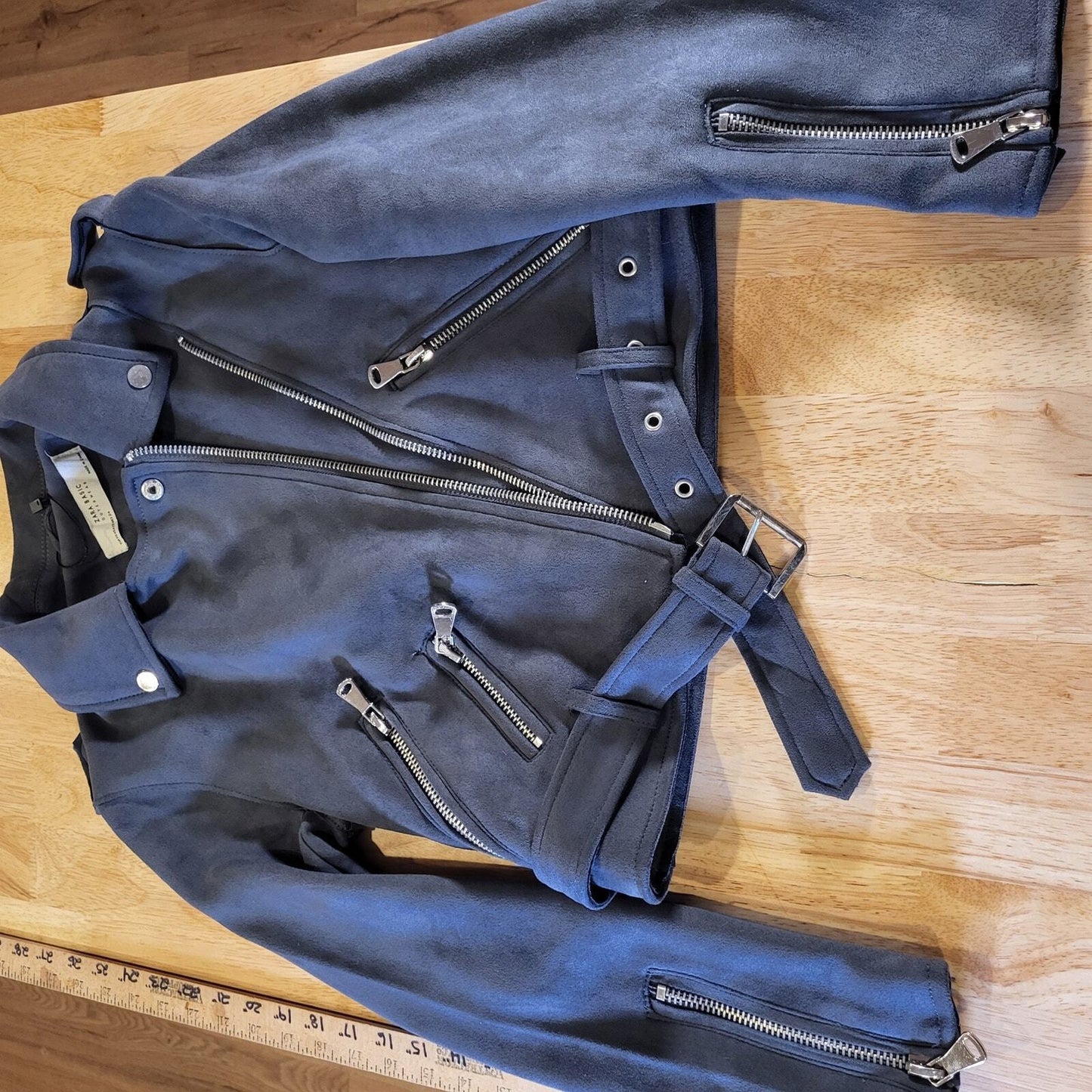 Zara Basic Suede Grey Motorcycle jacket Silver Hardware xs