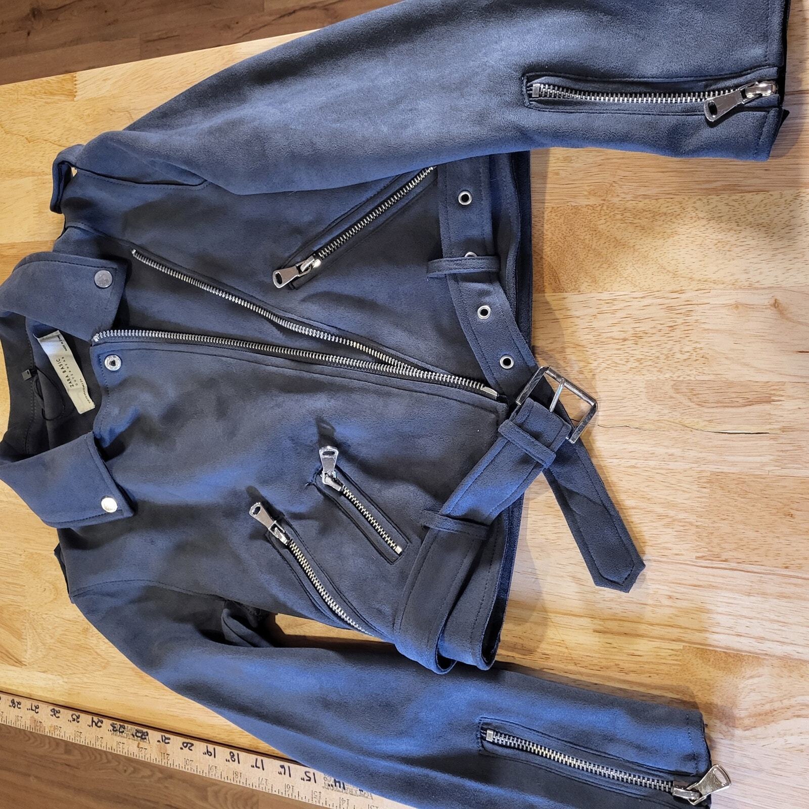 Zara Basic Suede Grey Motorcycle jacket Silver Hardware xs