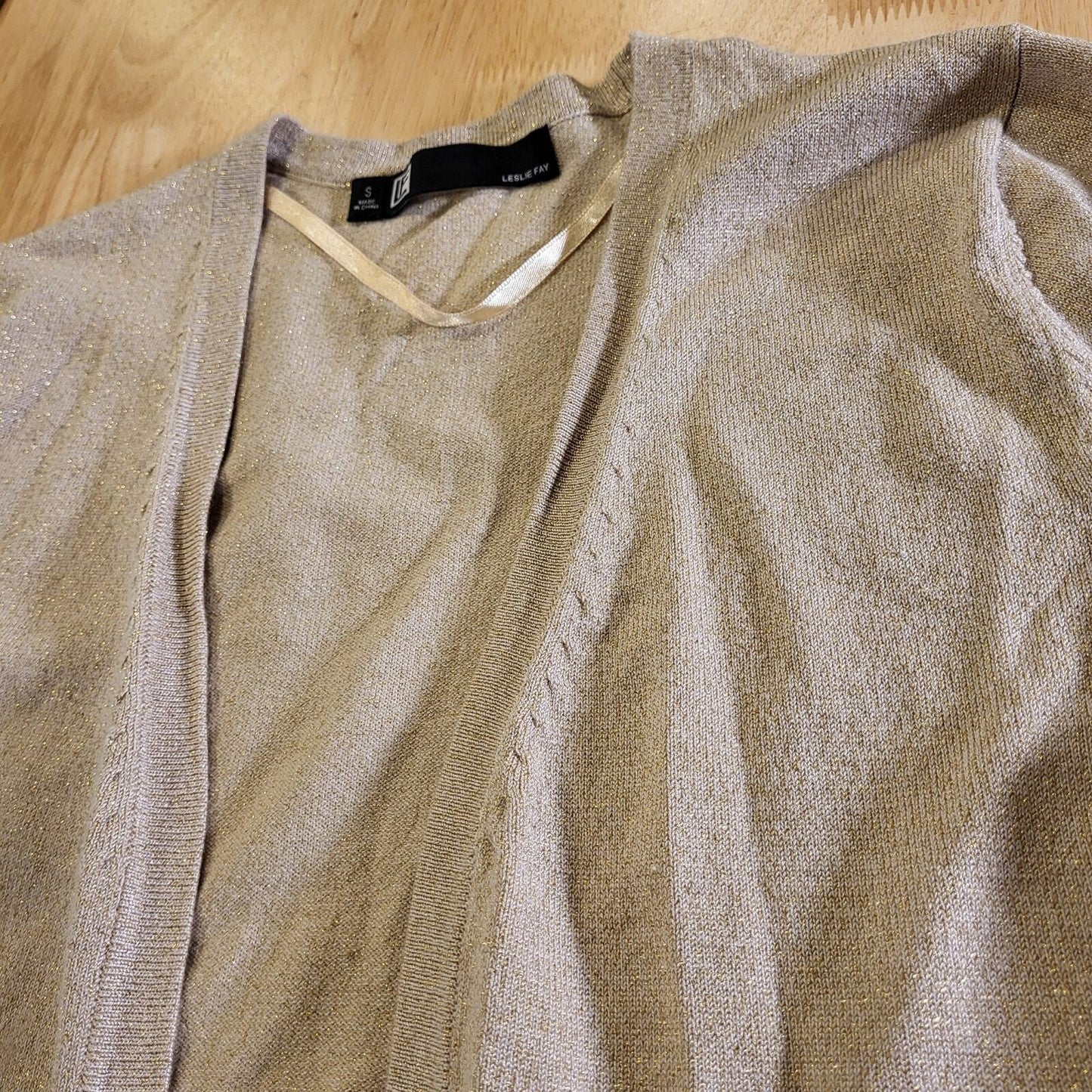 Leslie Fay Gold Metallic Bolero Cardigan Size Small 3/4 Sleeve