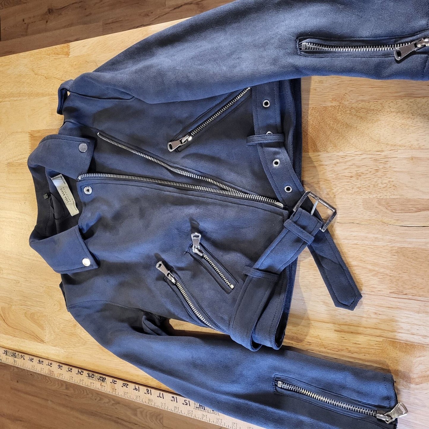 Zara Basic Suede Grey Motorcycle jacket Silver Hardware xs