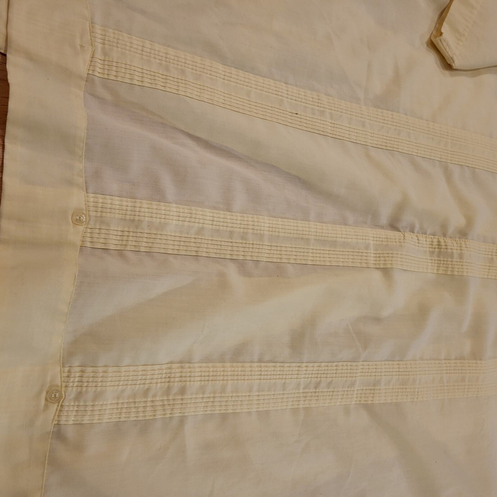 Yellow Guayabera Cuban Cotton Blend Button Down Collared Shirt 27" Pit2pit