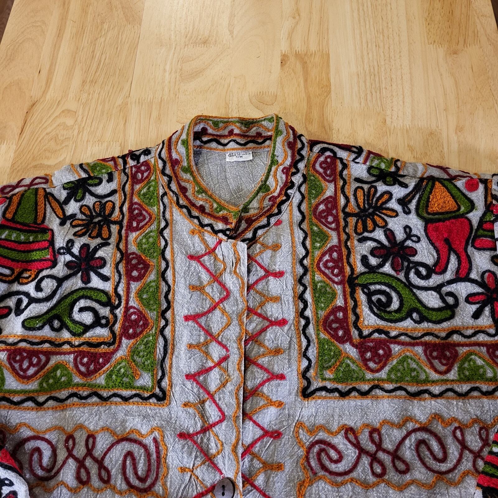 100% Cotton Made in India Hand Embroidered pockets a buttons 22" P2P 27" Long