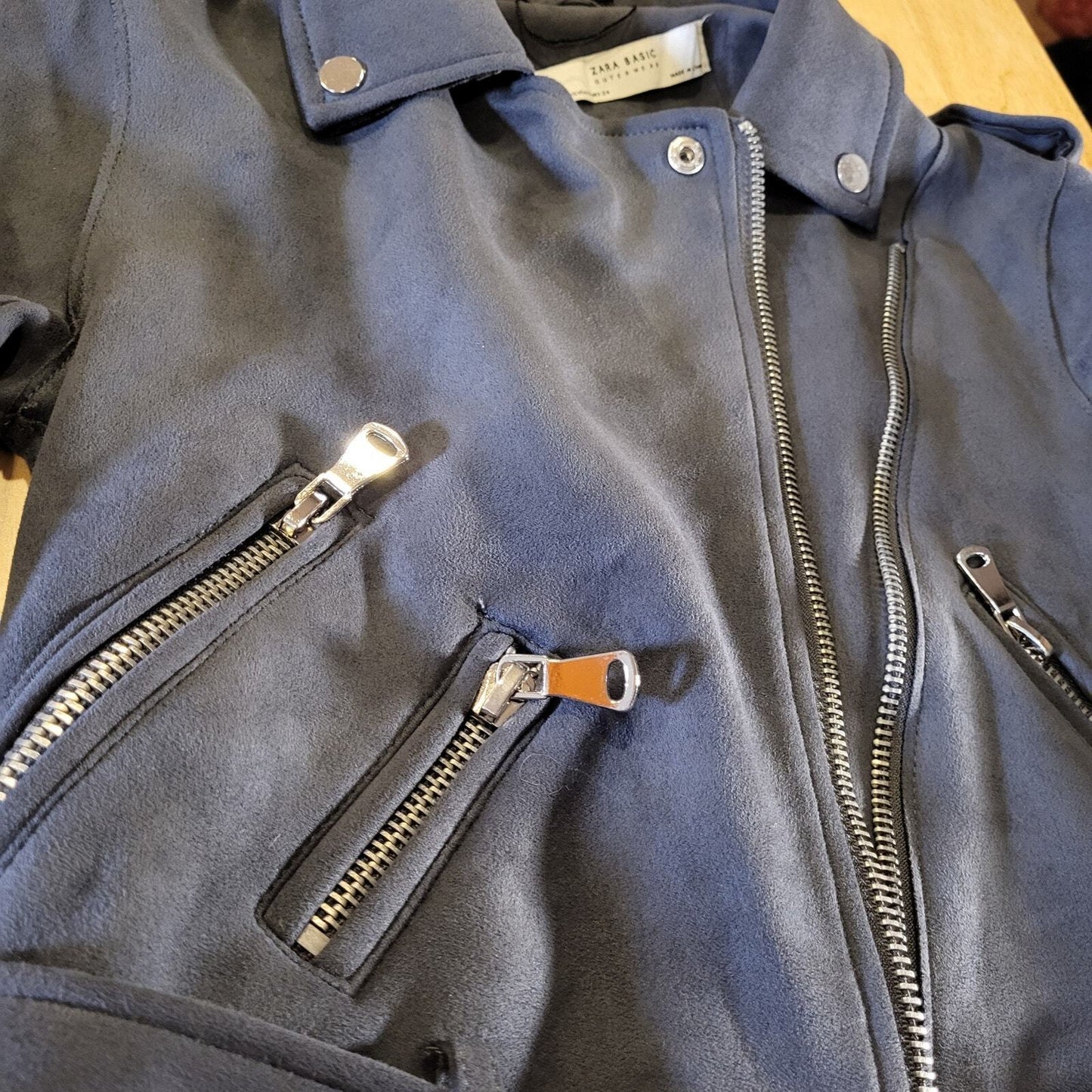 Zara Basic Suede Grey Motorcycle jacket Silver Hardware xs