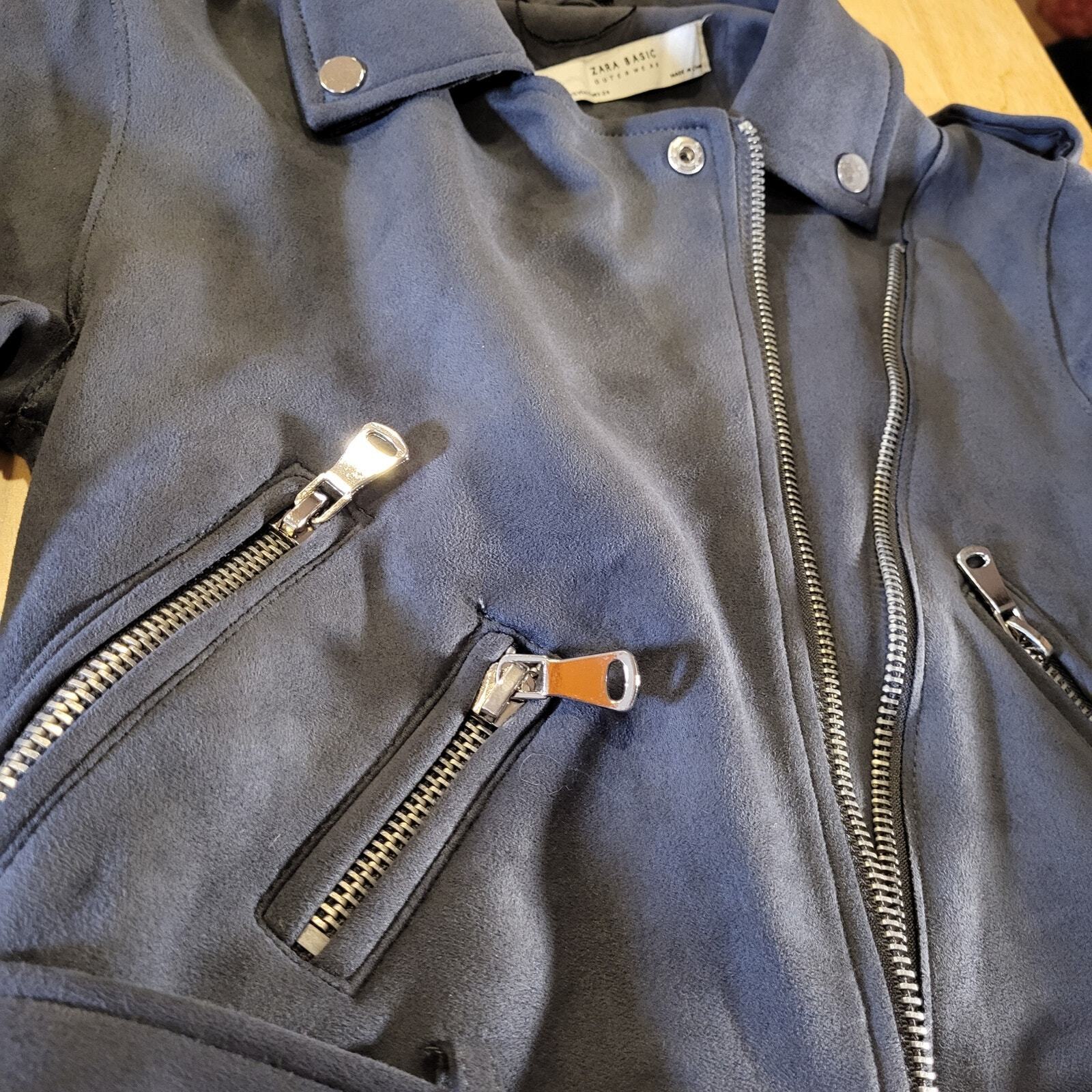 Zara Basic Suede Grey Motorcycle jacket Silver Hardware xs