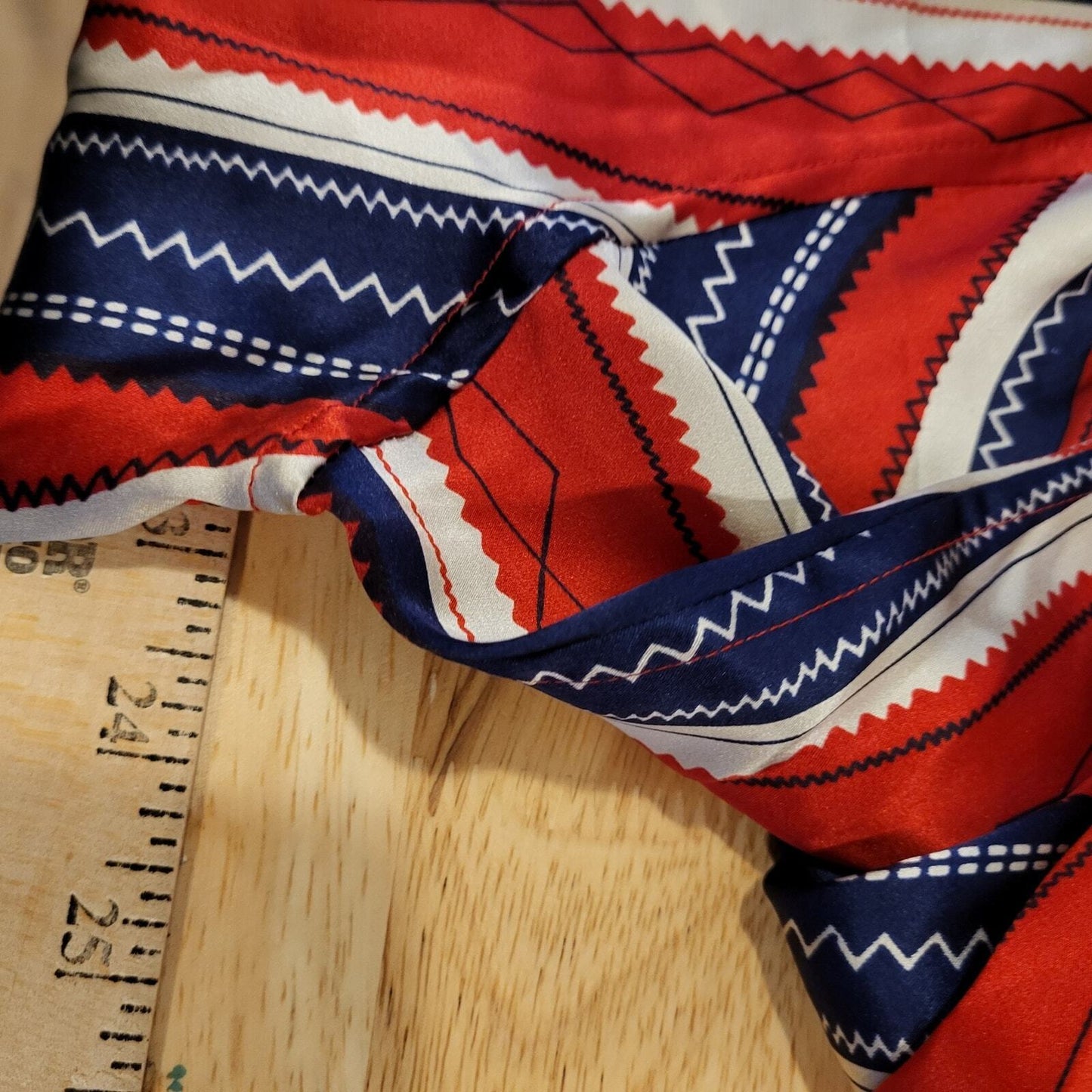 Fiji 100% Silk Collared Button Down Blouse Red White Blue Striped 