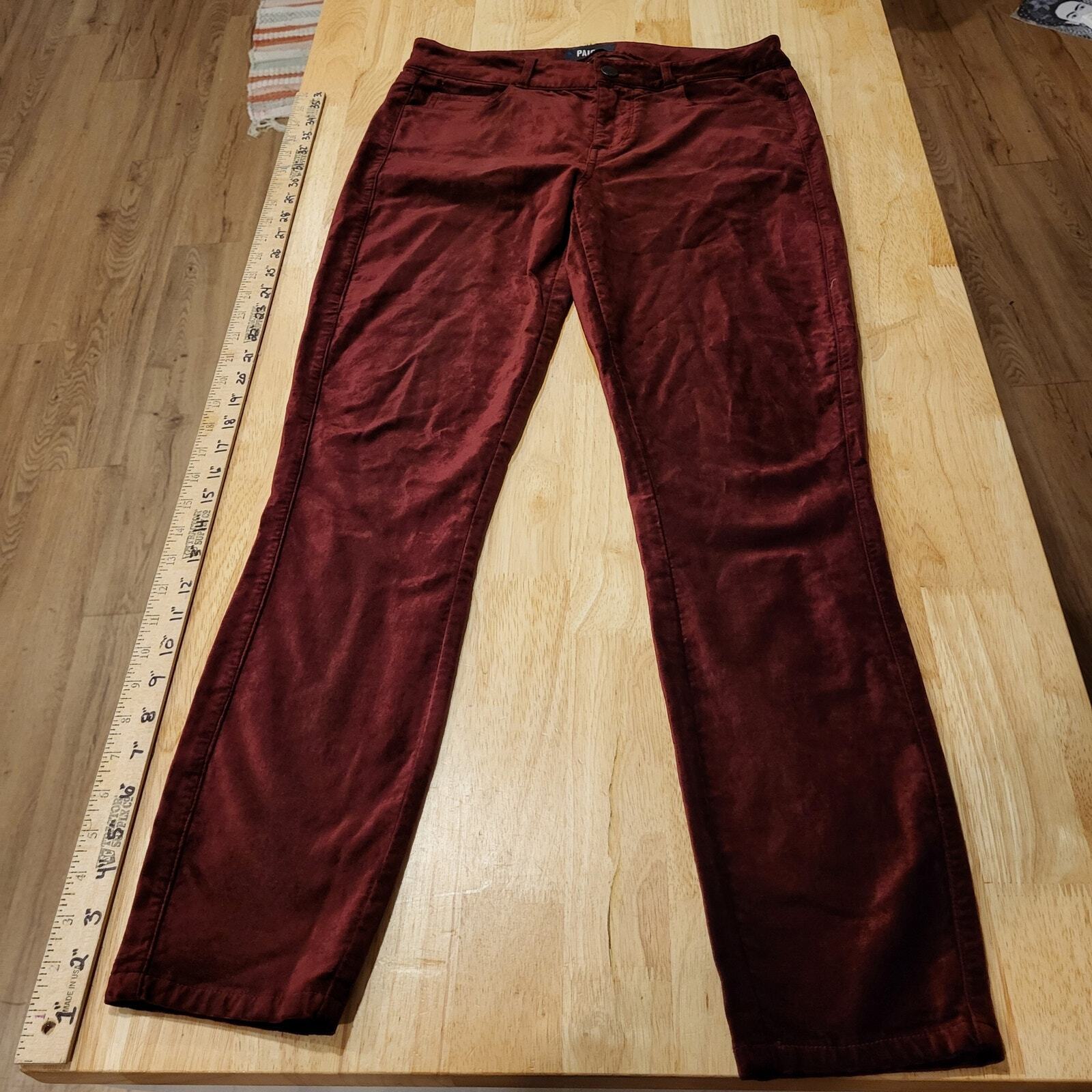 Paige Burgundy Velvet Skinny Jeans Verdugo Ankle Pants Size 29 Cotton Blend