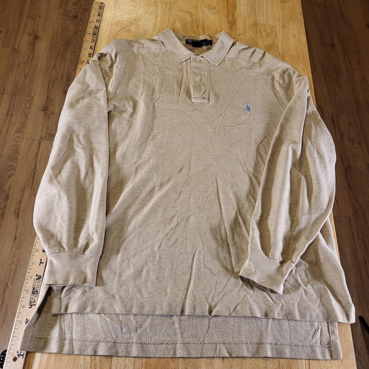 Beige Polo Ralph Lauren Long Sleeve Polo Blue Horse 100% Cotton Large
