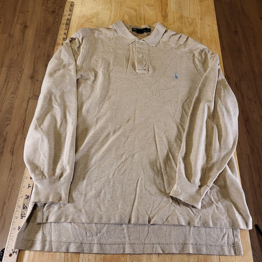 Beige Polo Ralph Lauren Long Sleeve Polo Blue Horse 100% Cotton Large