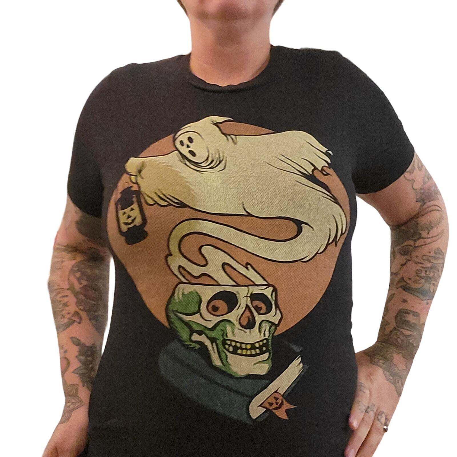 Small Black Bella Canvas Halloween T-Shirt Ghost Skull Orange Short Sleeve