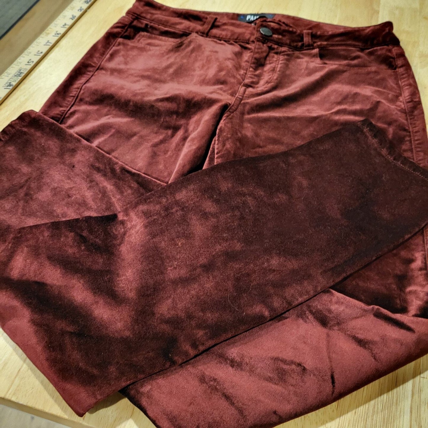 Paige Burgundy Velvet Skinny Jeans Verdugo Ankle Pants Size 29 Cotton Blend