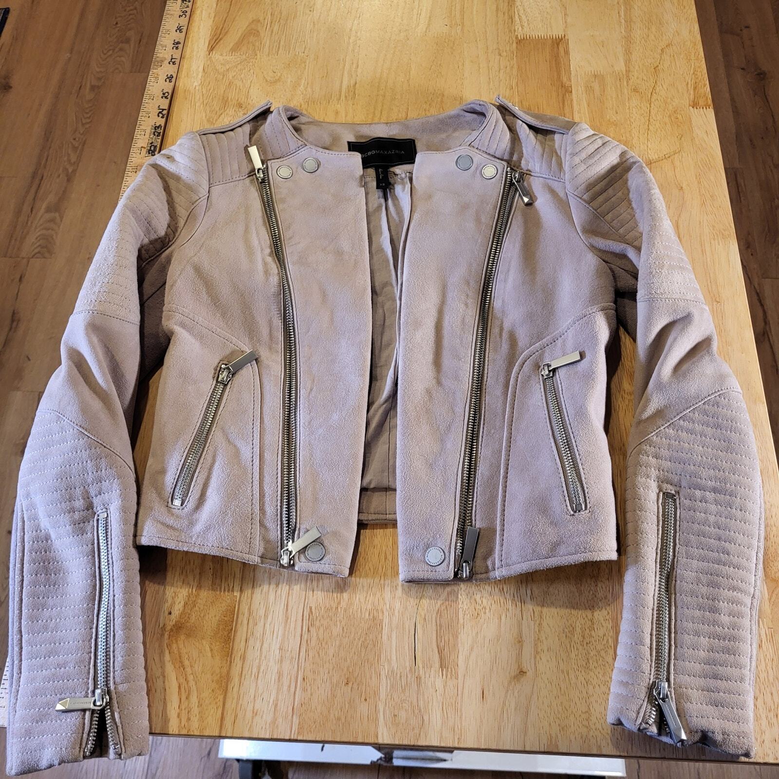 BCBGMAZAZRIA xs Cream Beige Suede Moto Jacket 100% Goat Leather