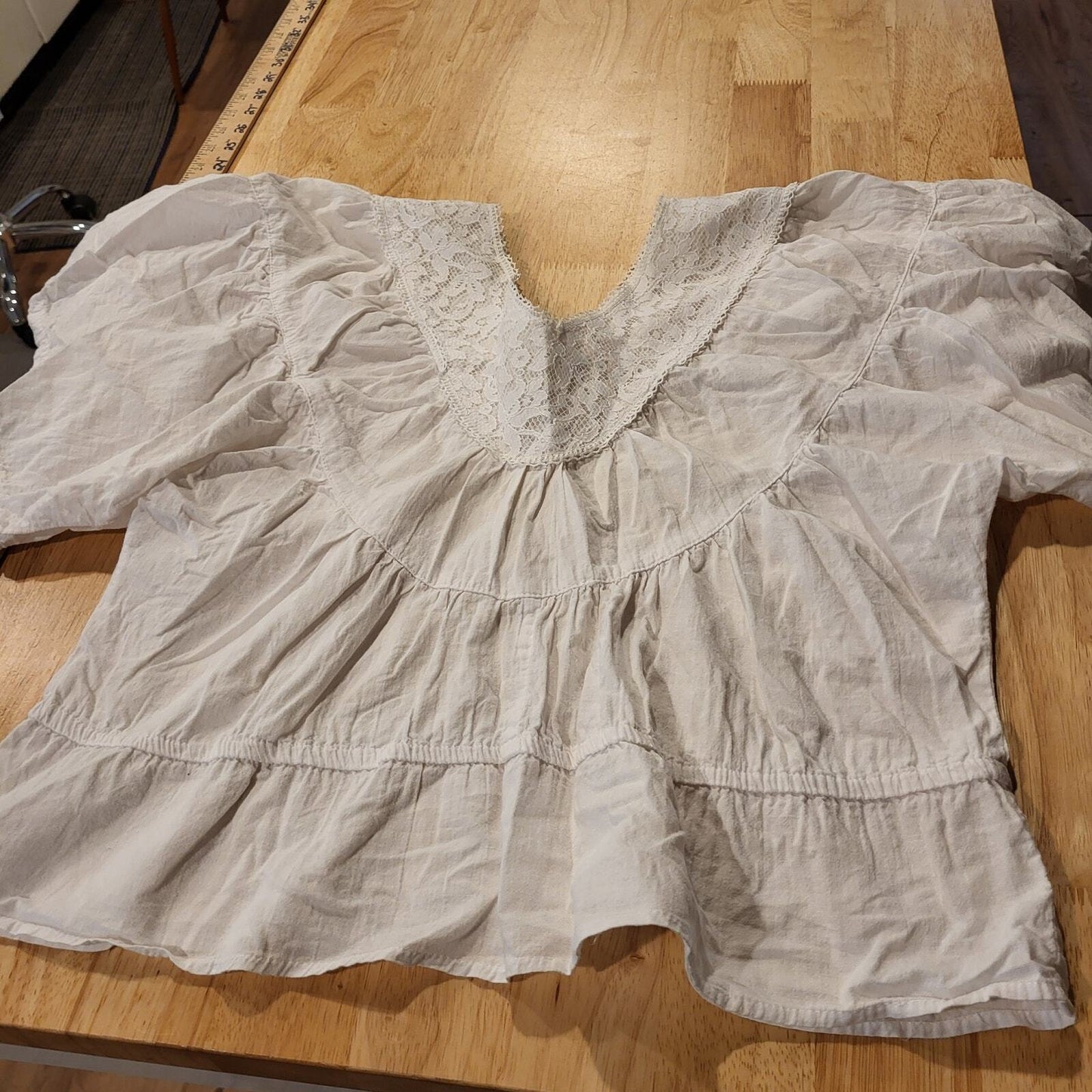 Byer California Cotton Lace Wing Sleeve White Blouse 19" Pit2Pit Small