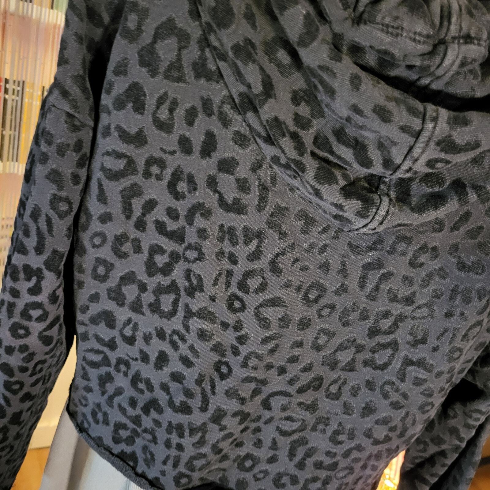 RTA Velvet Burnout Black Leopard Cropped Hoodie  Cotton Large 