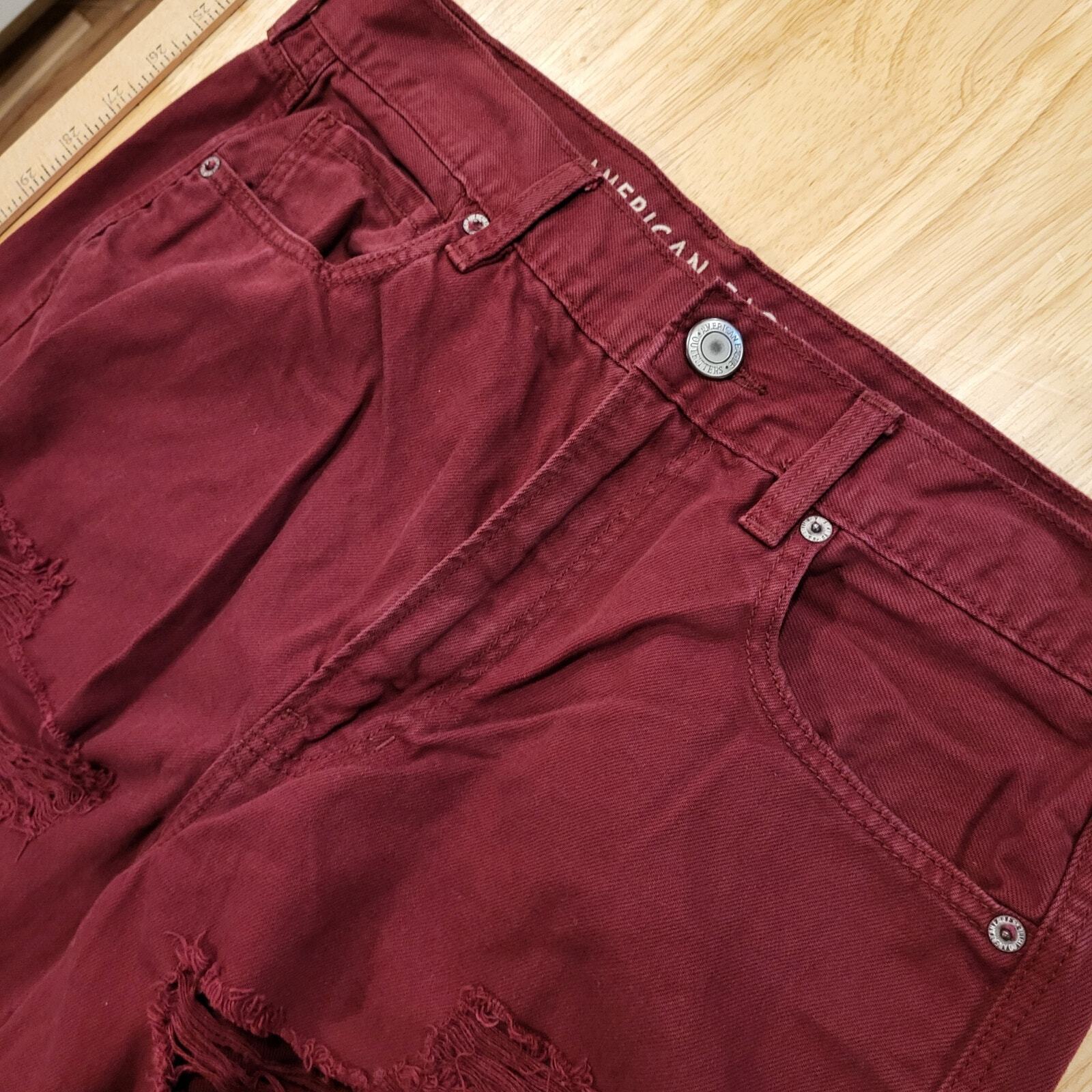 Maroon American Eagle Outfitters Mom Jeans Size 12 Short Distressed Knee Detail