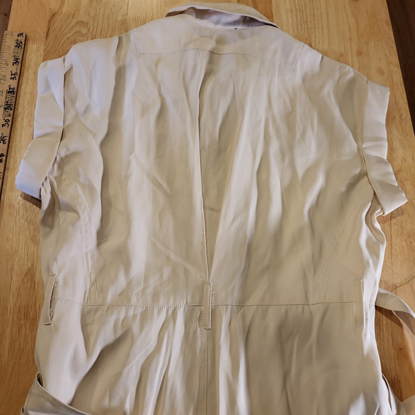 Skies Are Blue Beige Sleeveless Collared Button Up Jumpsuit Small 26" Rise 17" W