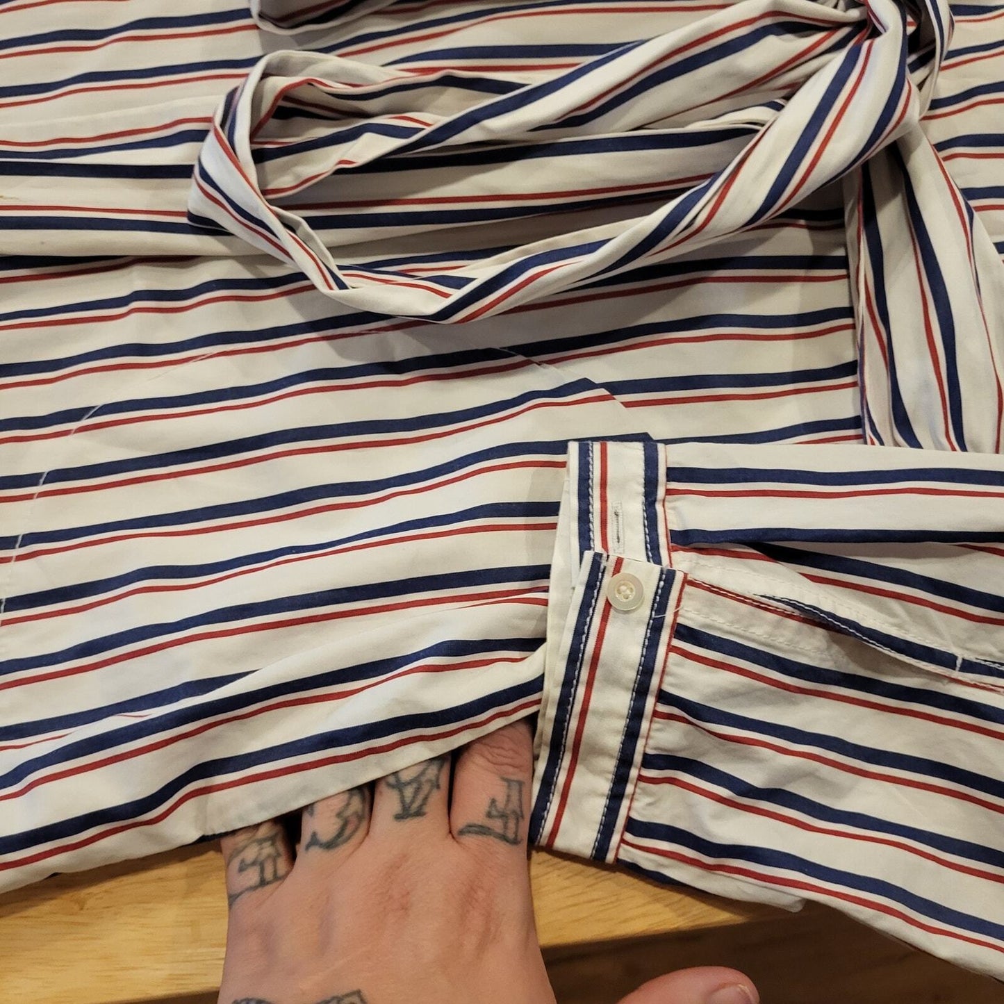 Thomas Mason for J. Crew Red, White, & Blue Striped Shirt Dress 12 100% Cotton