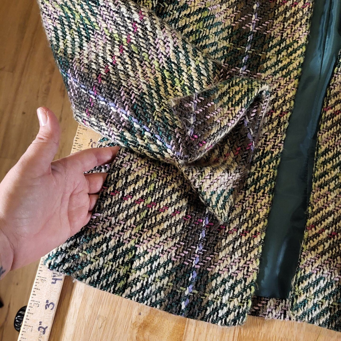 Kasper Pink & Green Tweed Coat 23" Long 19" P2P Pockets Super Cute