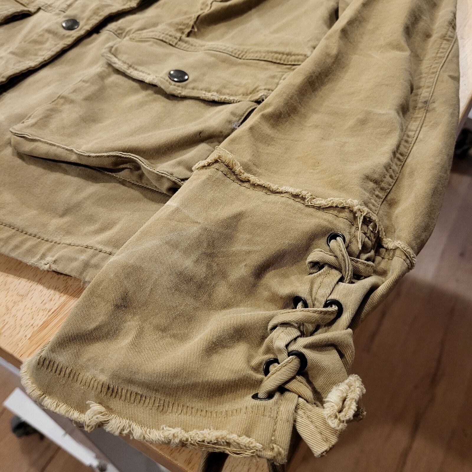 Khaki beige Free People Ruffle Back lace up sleeve Coat (See Bleach Mark) 