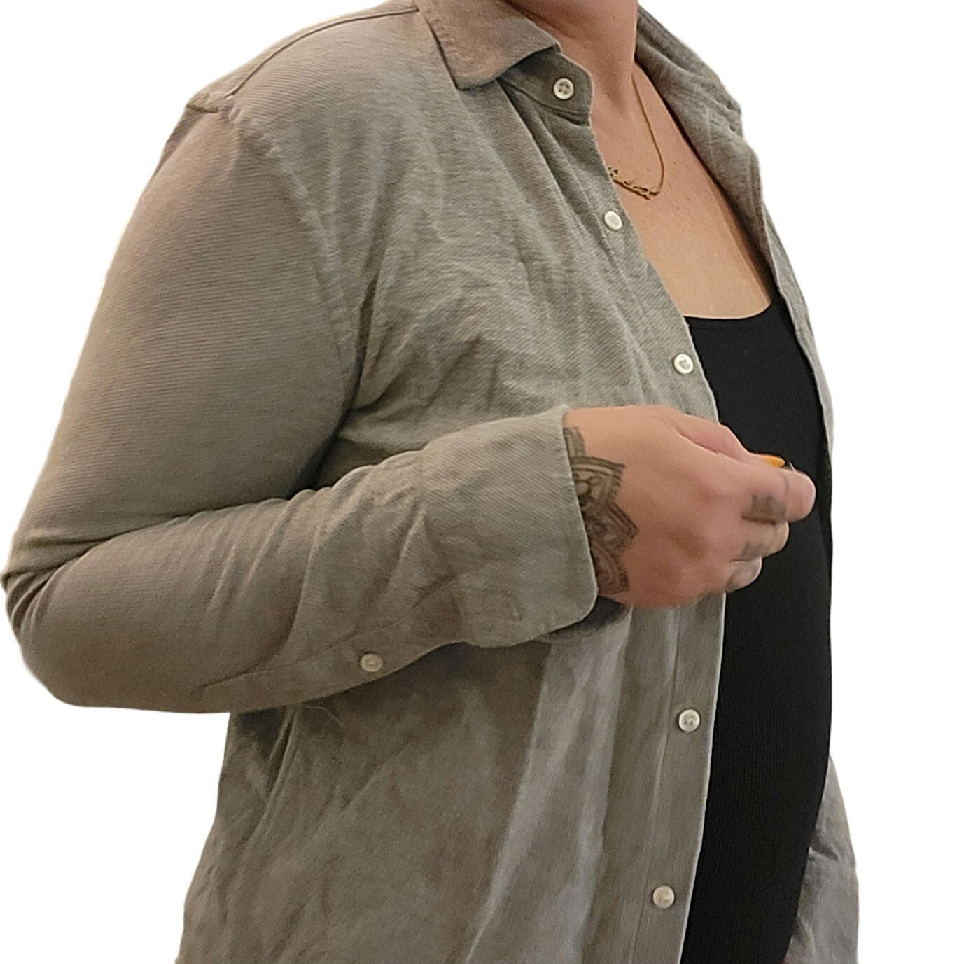 Heather Gray Waffle Knit Women's PS Button Down Collar Shirt Long Sleeve