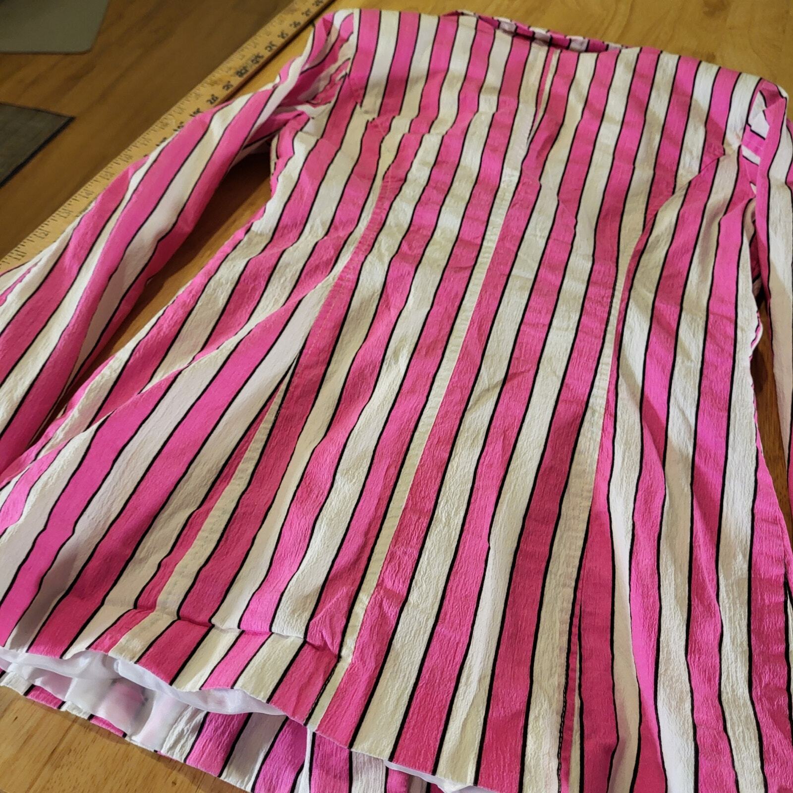NWT Lauren Conrad Neon Pink Striped Blazer vibrant Colorful Pockets Lined Sm