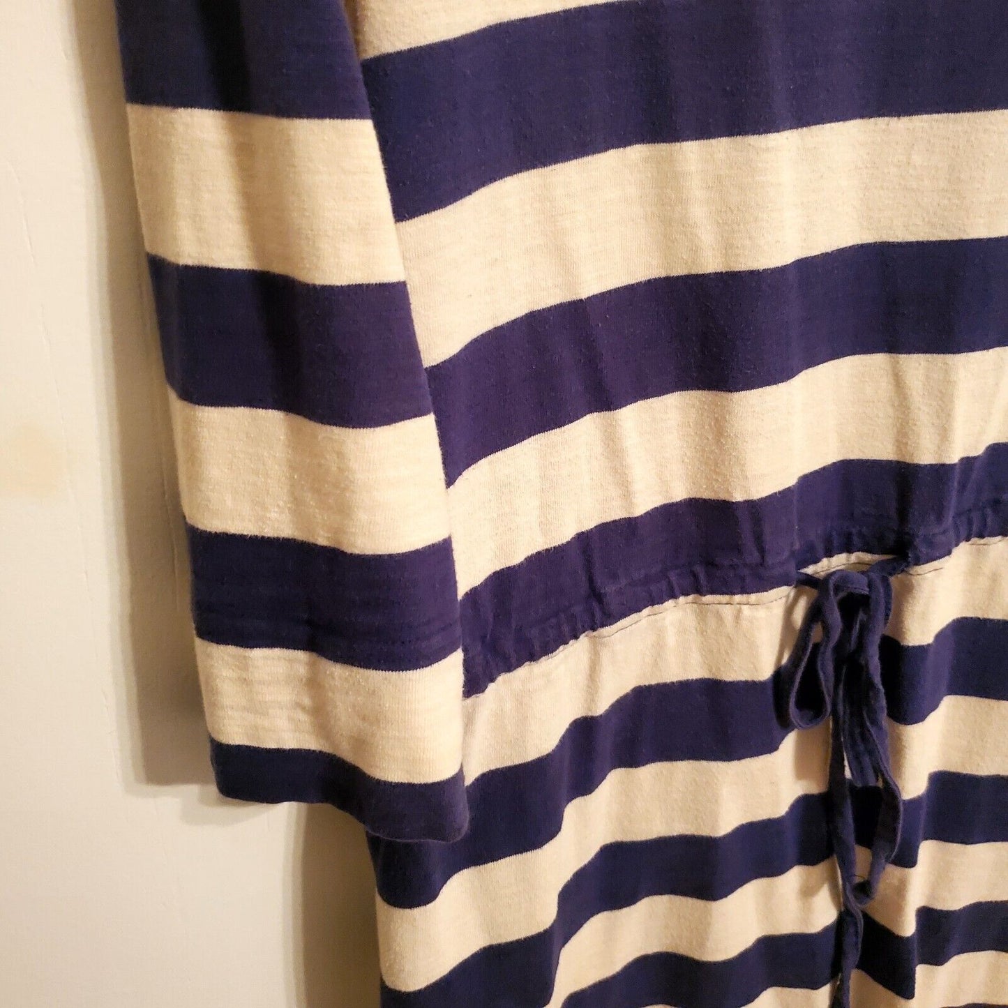 Merona Blue Striped Knit Mini Dress Adjustable Waist 3/4 Sleeve