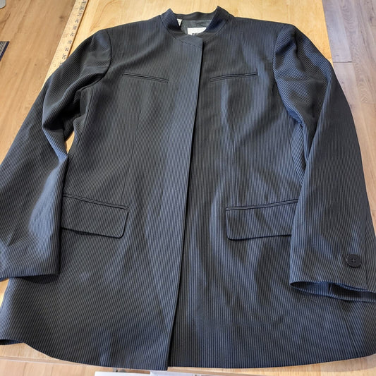 DKNY Donna Karen Wool Mandarin Collar Invisible Button Pinstripe Coat 8