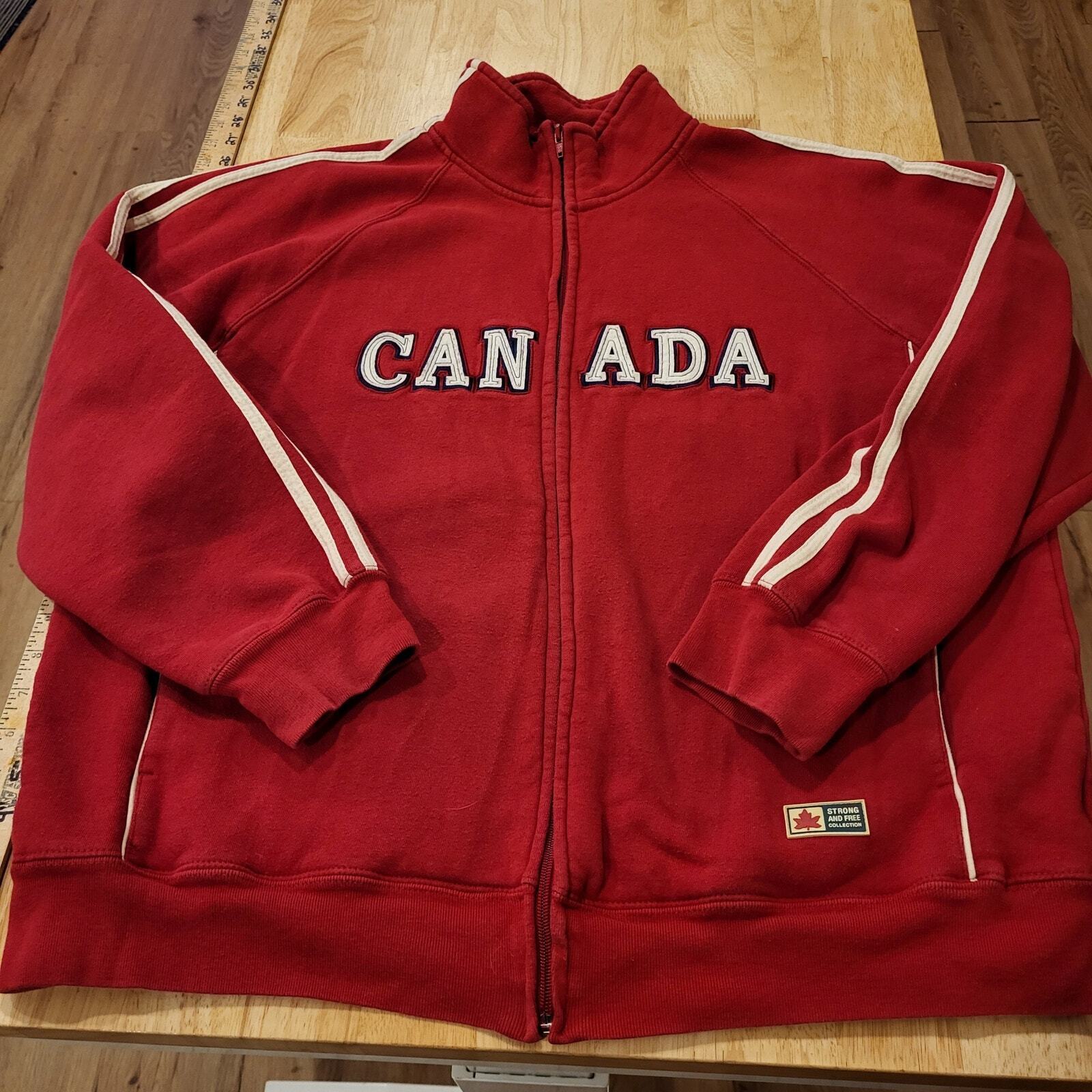 Red Strong and Free Full Zip Canada Sweatshirt Stripe Sleeves XL 25" P2P