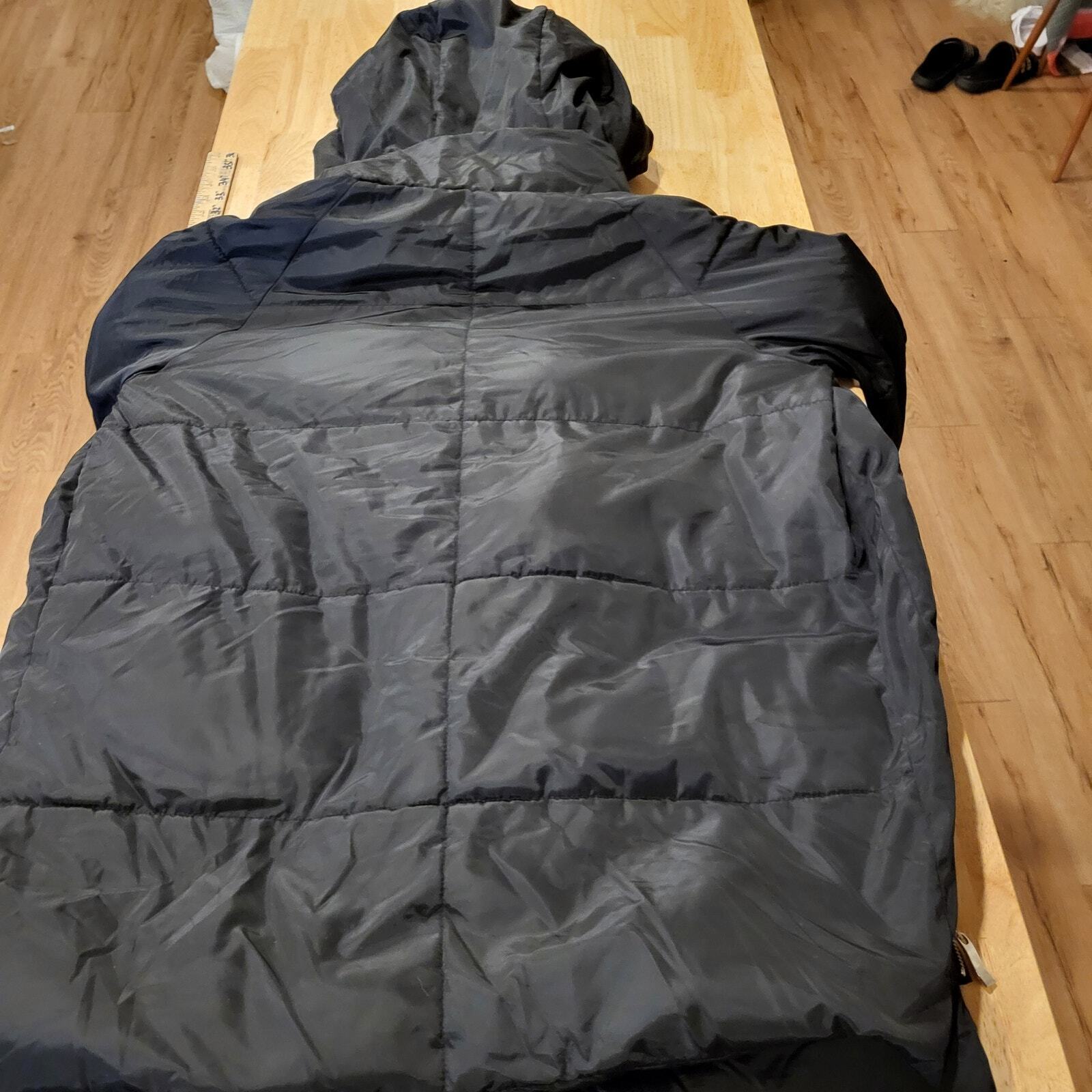 Viral Black Hooded Puffer Coat Orange Lining Silver Zip Pockets Sherling Hood LG