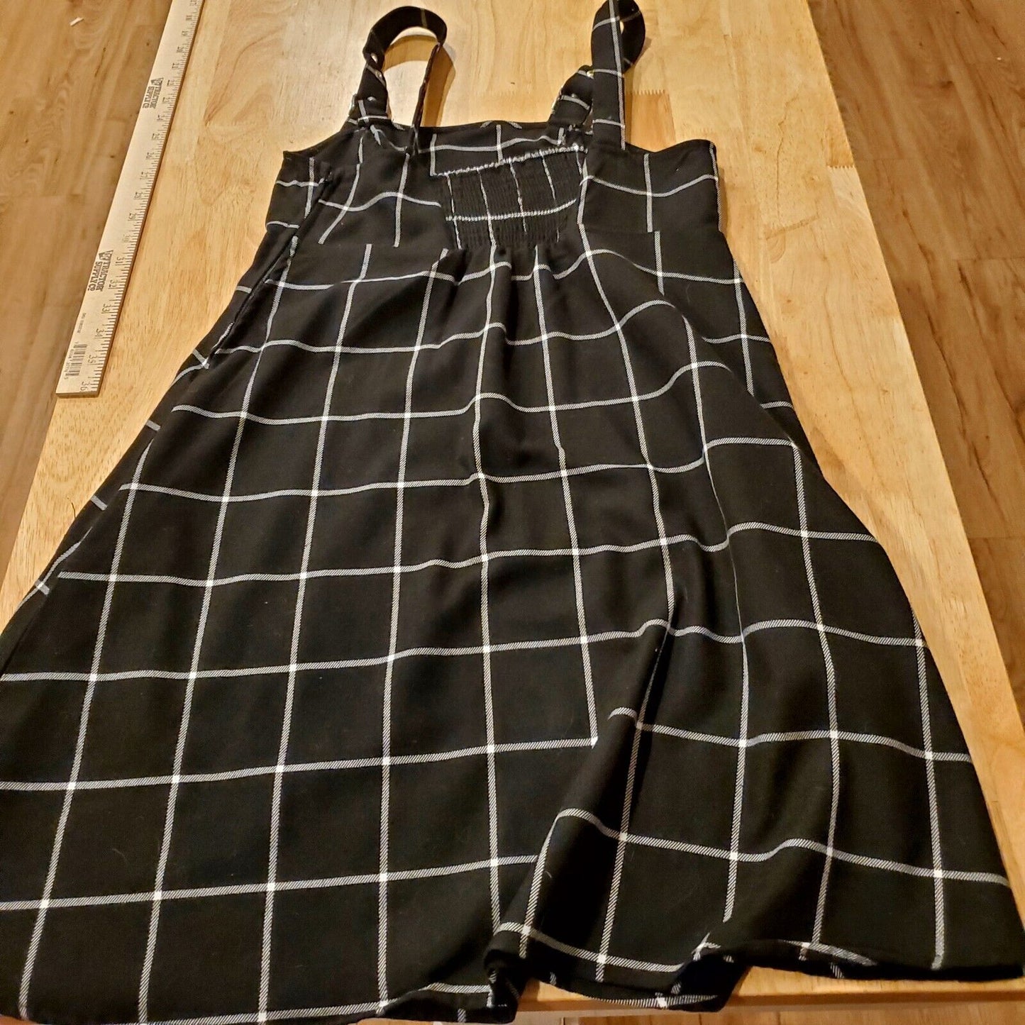 Hot Topic Black Pinafore With White Check Silver Hardware Shirred Back Sm